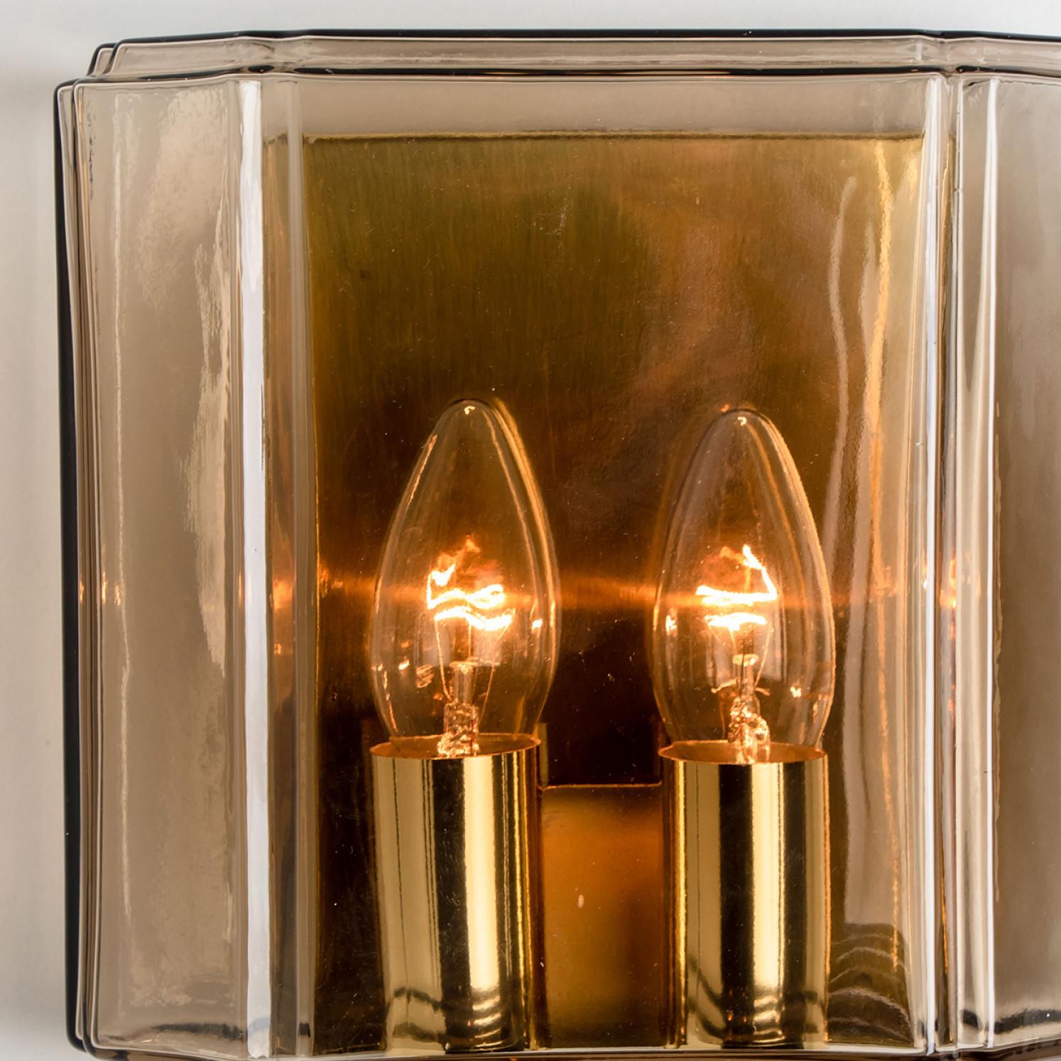 One of the two Pairs of Smoked Glass Wall Lights Sconces by Glashütte Limburg, 1 For Sale 7