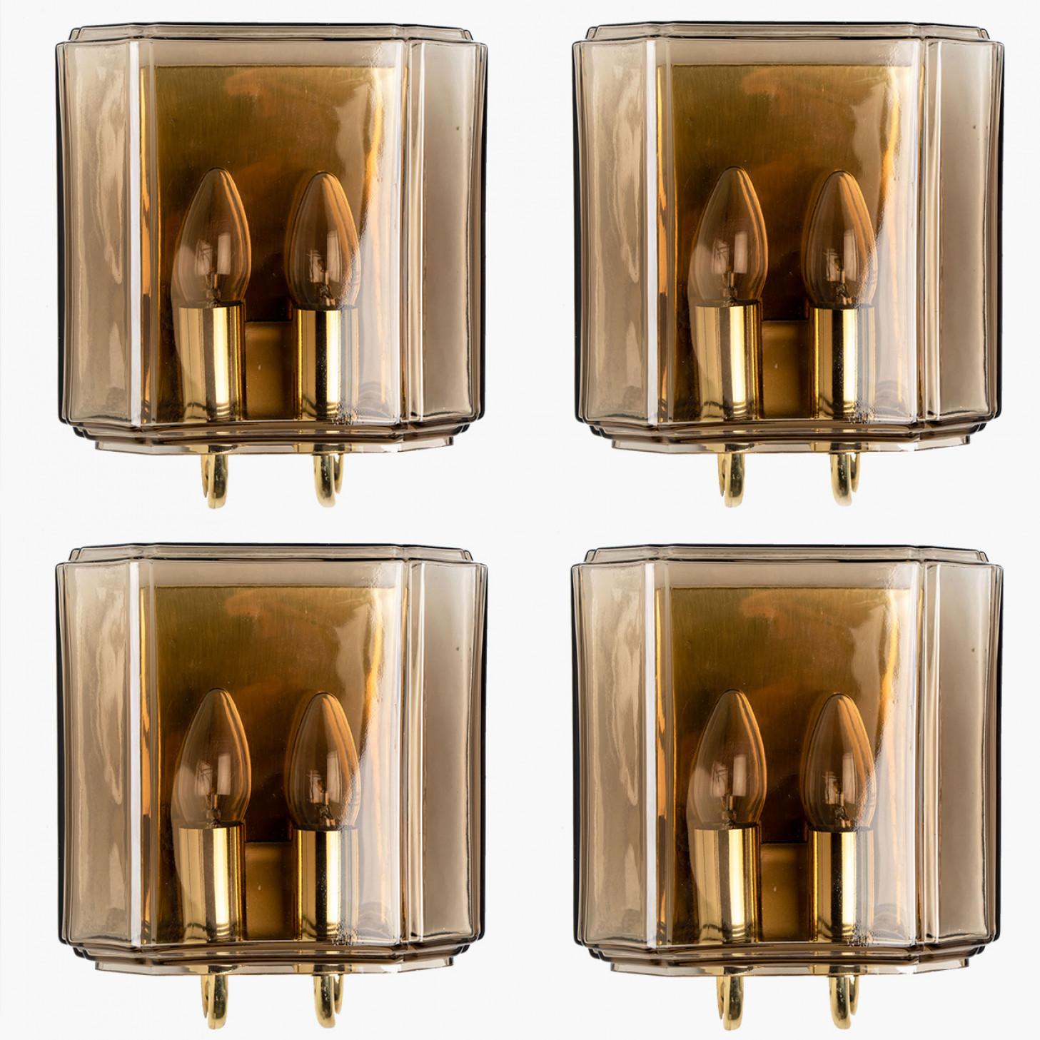 Mid-Century Modern One of the two Pairs of Smoked Glass Wall Lights Sconces by Glashütte Limburg, 1 For Sale