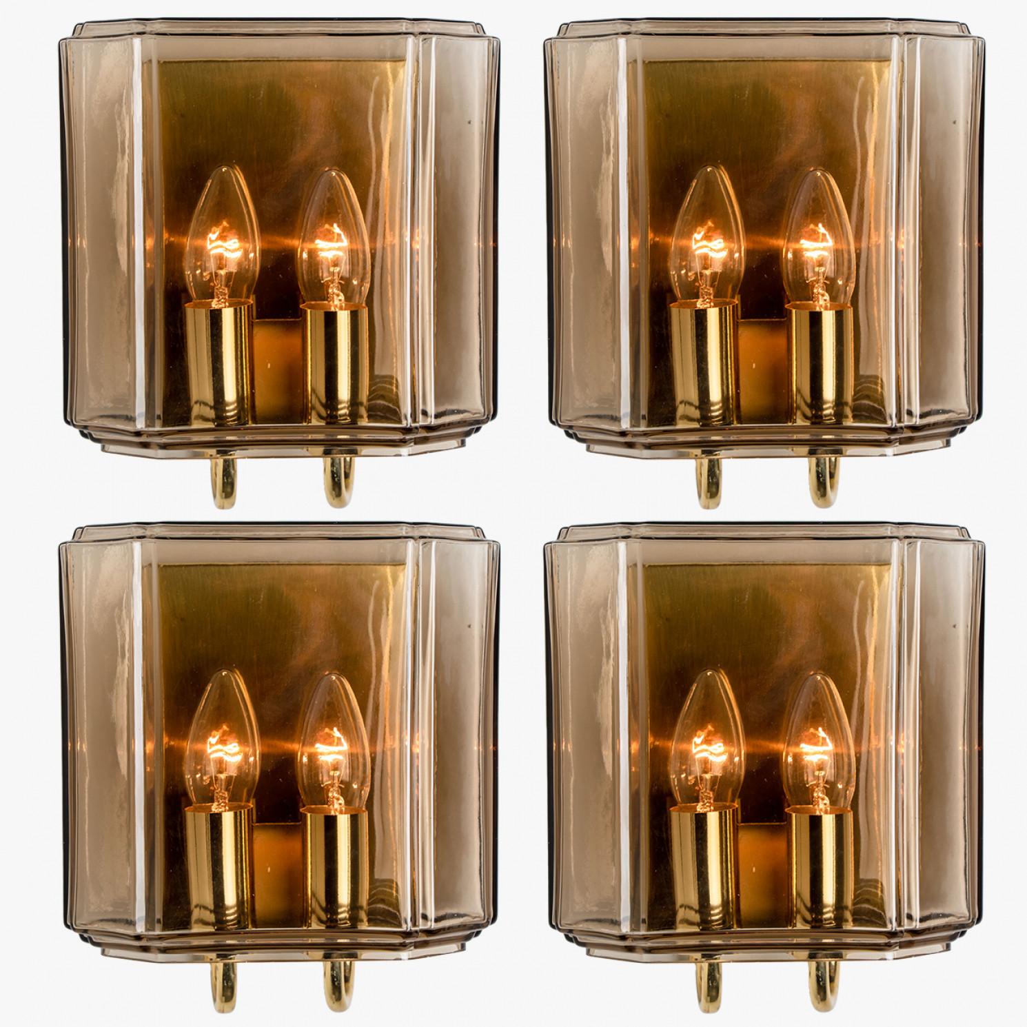 Other One of the two Pairs of Smoked Glass Wall Lights Sconces by Glashütte Limburg, 1 For Sale