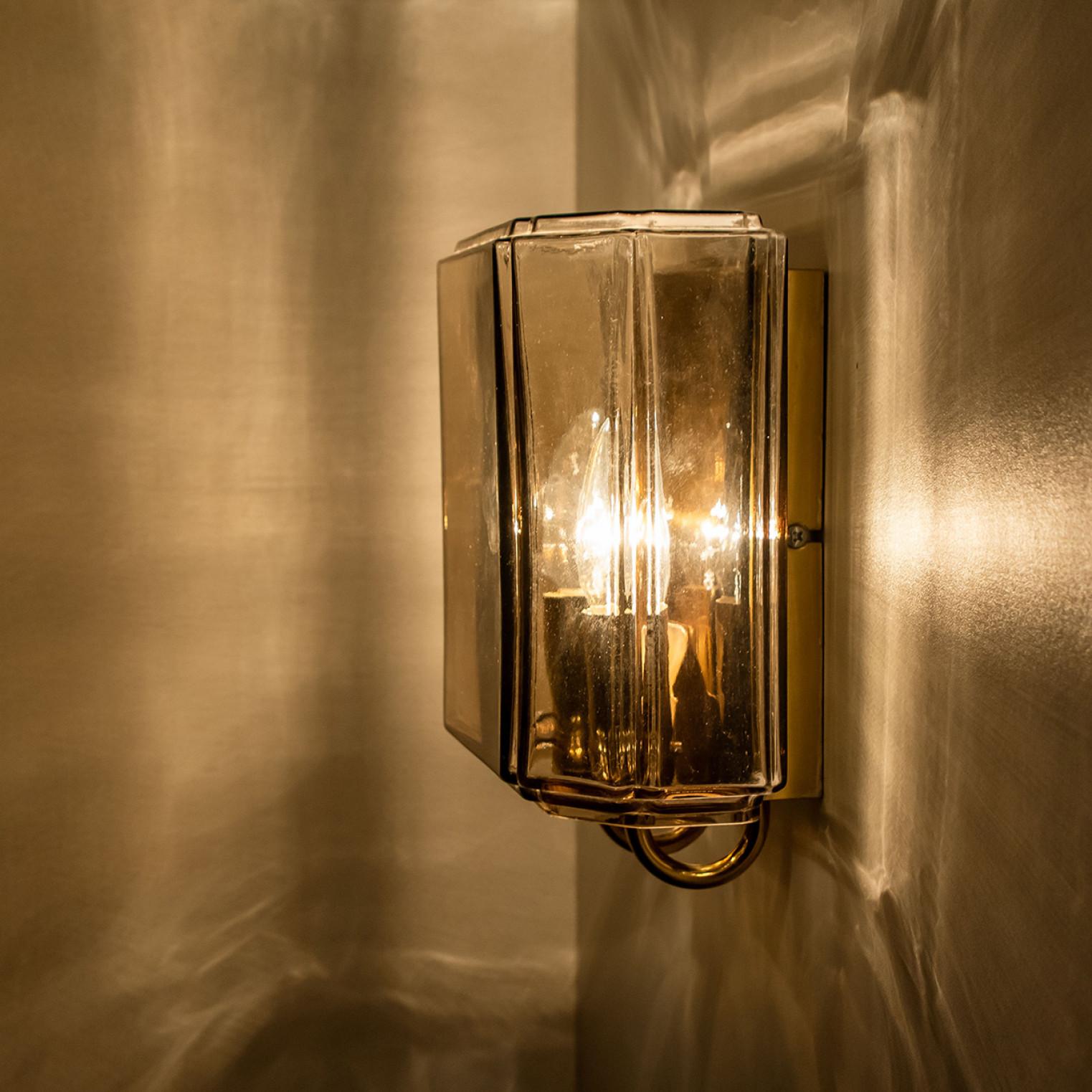 20th Century One of the two Pairs of Smoked Glass Wall Lights Sconces by Glashütte Limburg, 1 For Sale