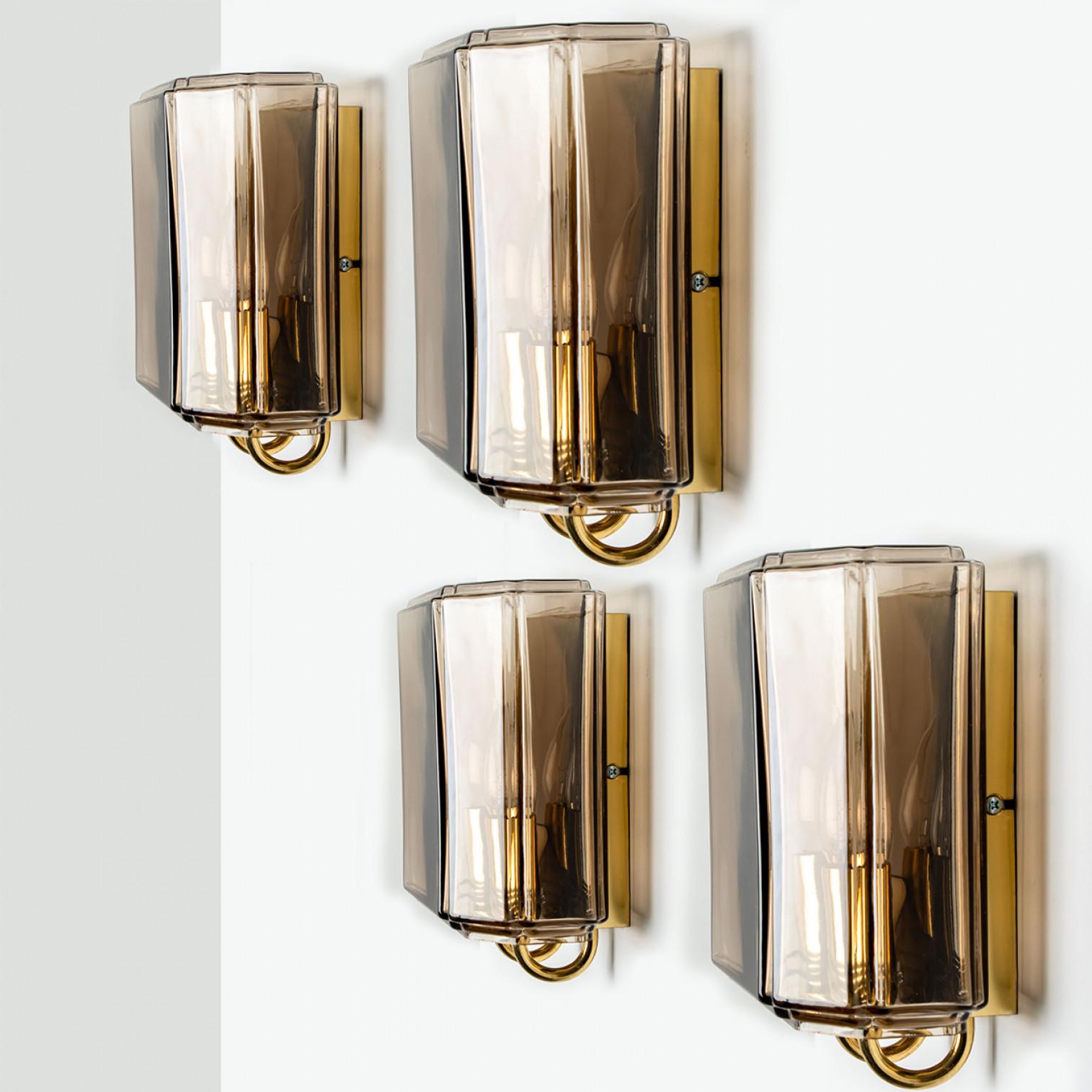 One of the two Pairs of Smoked Glass Wall Lights Sconces by Glashütte Limburg, 1 For Sale 1