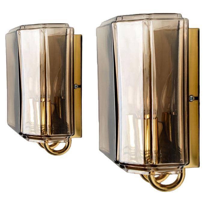 One of the two Pairs of Smoked Glass Wall Lights Sconces by Glashütte Limburg, 1 For Sale