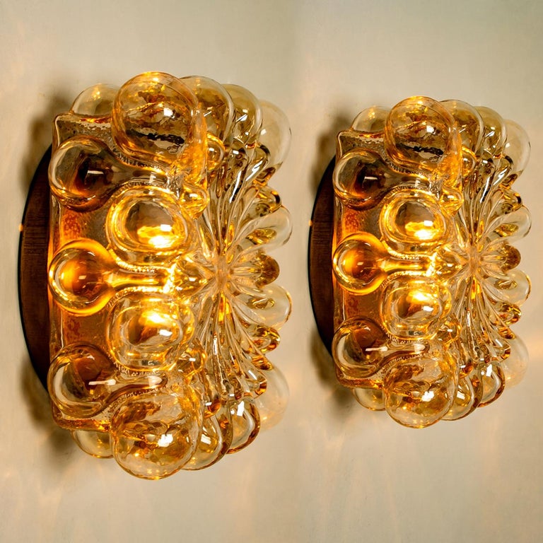 Metal One of the Two Tynell Square Amber Bubble Flush Mounts/Wall Sconces, 1960s