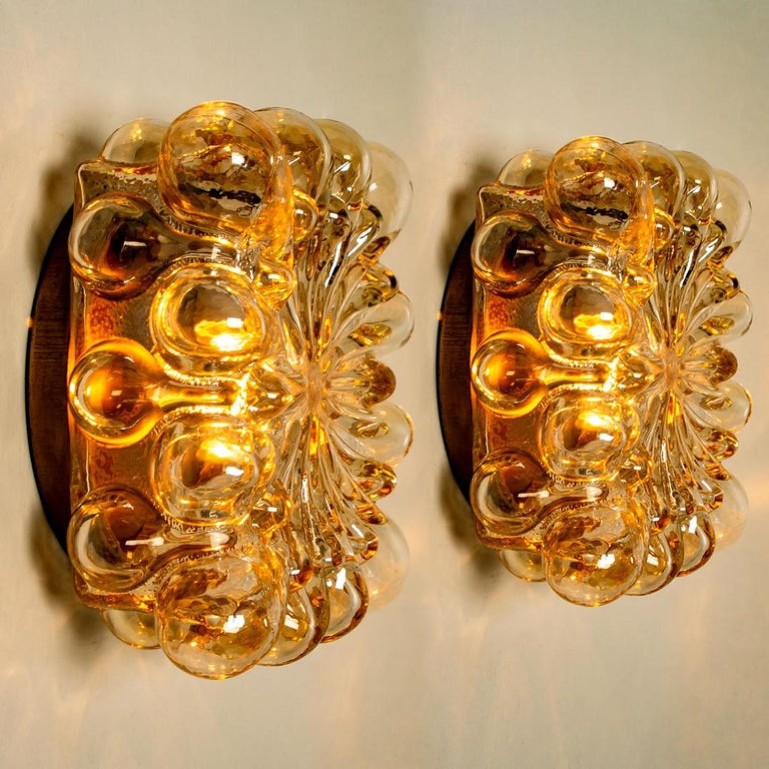 20th Century One of the Two Tynell Square Amber Bubble Flush Mounts/Wall Sconces, 1960s