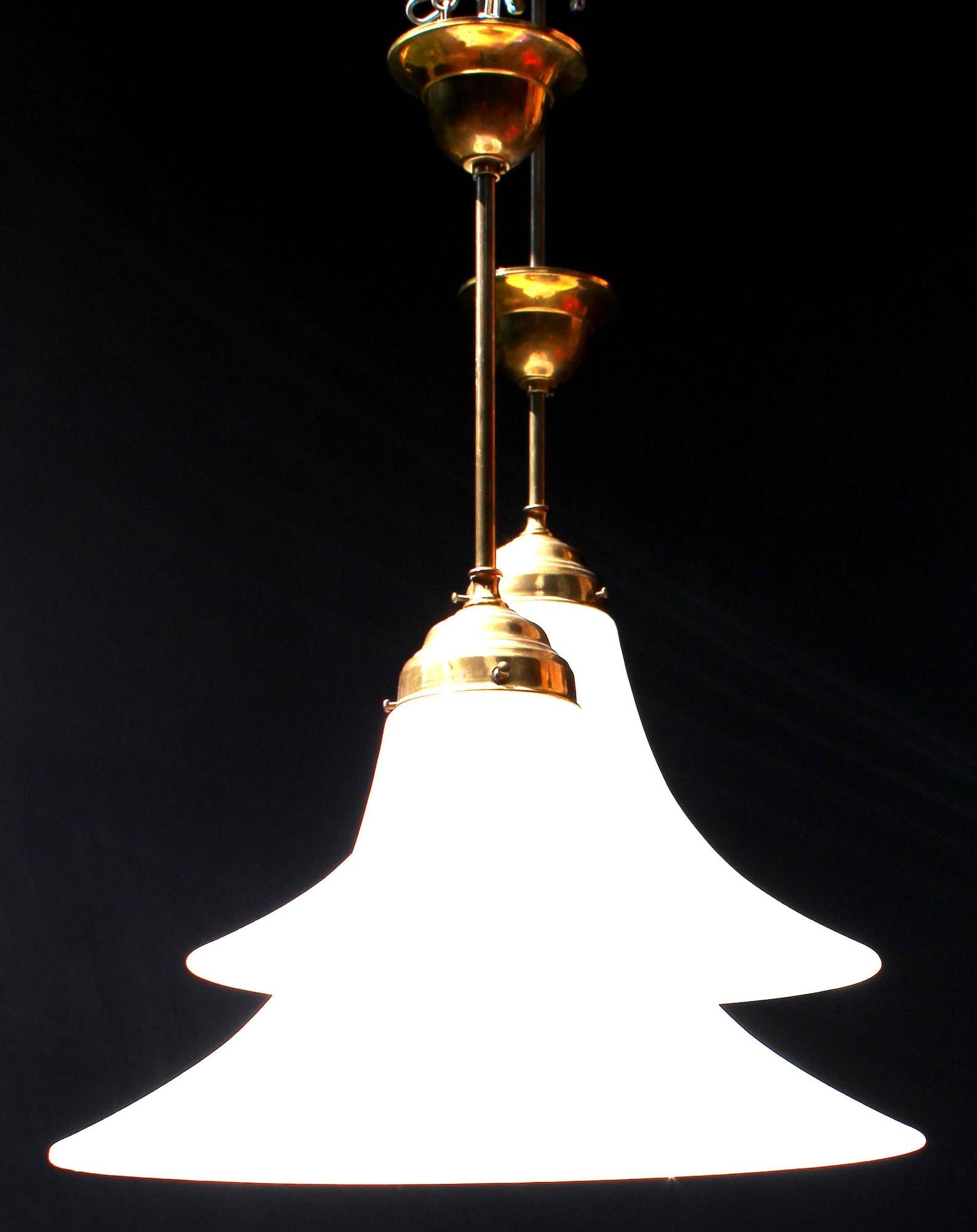 One of Two 1920s Repilica Pairs of Tulip Pendant Light Ceiling Lamp, Germany In Good Condition For Sale In Berlin, BE