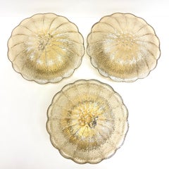 One of Three Amber Glass Round Flower Shape Flush Mount, Germany, 1960s