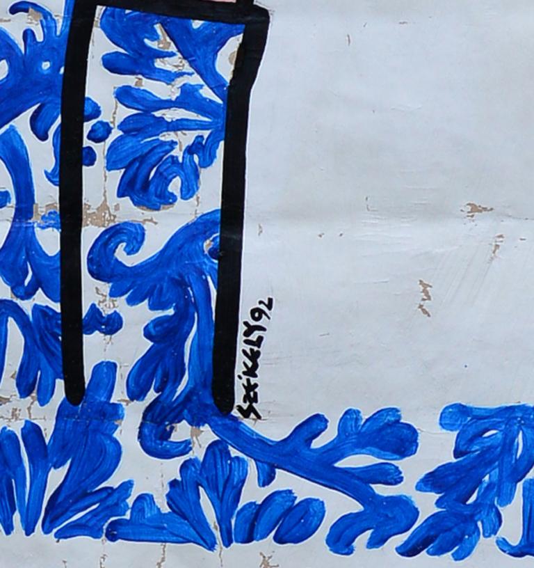 One of three single paintings, mixed technique on paper, signed and dated Szekely 92, made on the occasion of a presentation of Emilio Pucci fabrics in the WOKA showrooms together with Sotheby's, then also situated in the 