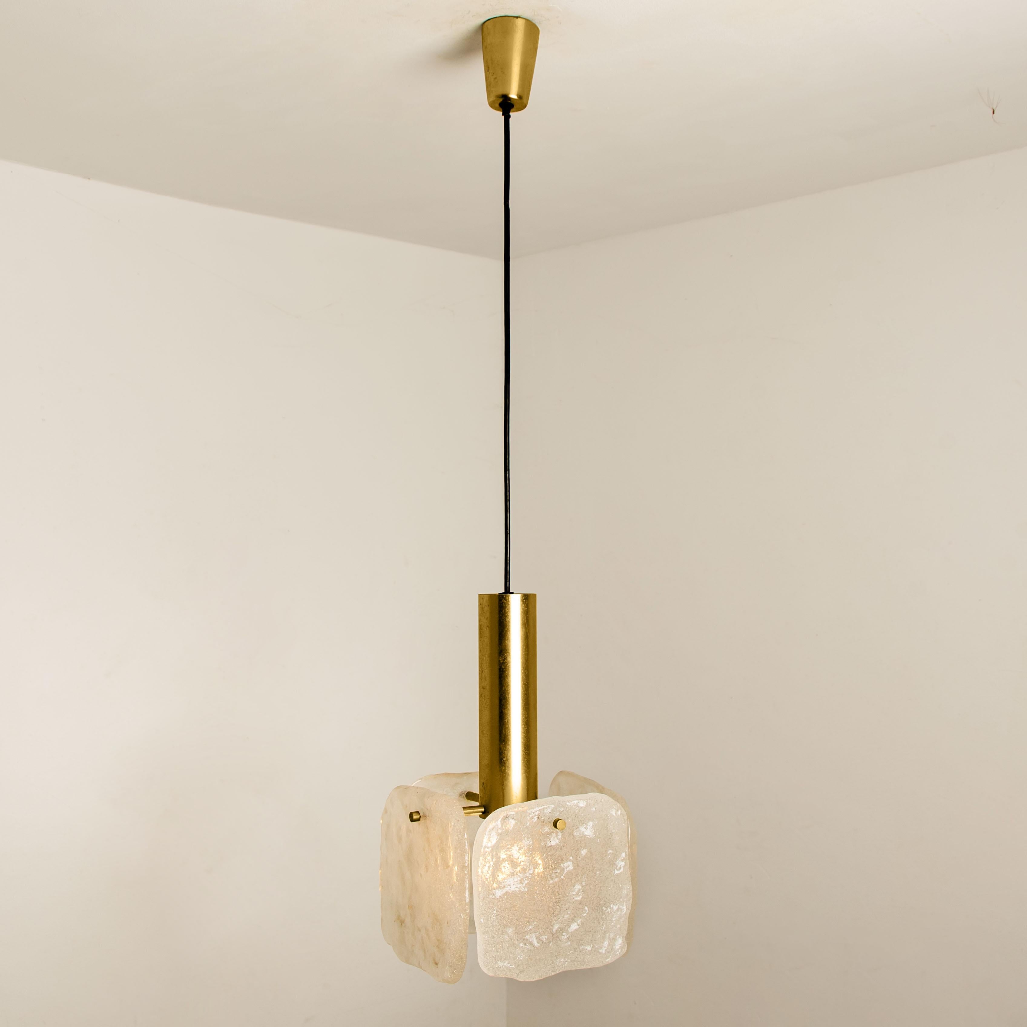 One of Three Ice Glass Pendant Lights from J.T. Kalmar, 1960s For Sale 2