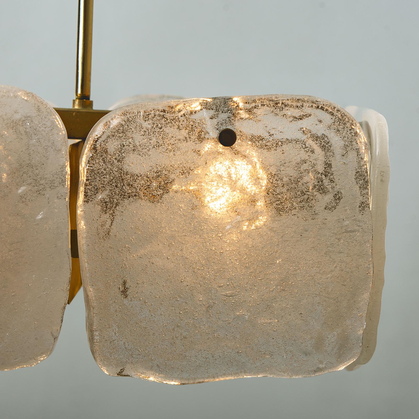 Steel One of Three Ice Glass Pendant Lights from J.T. Kalmar, 1960s
