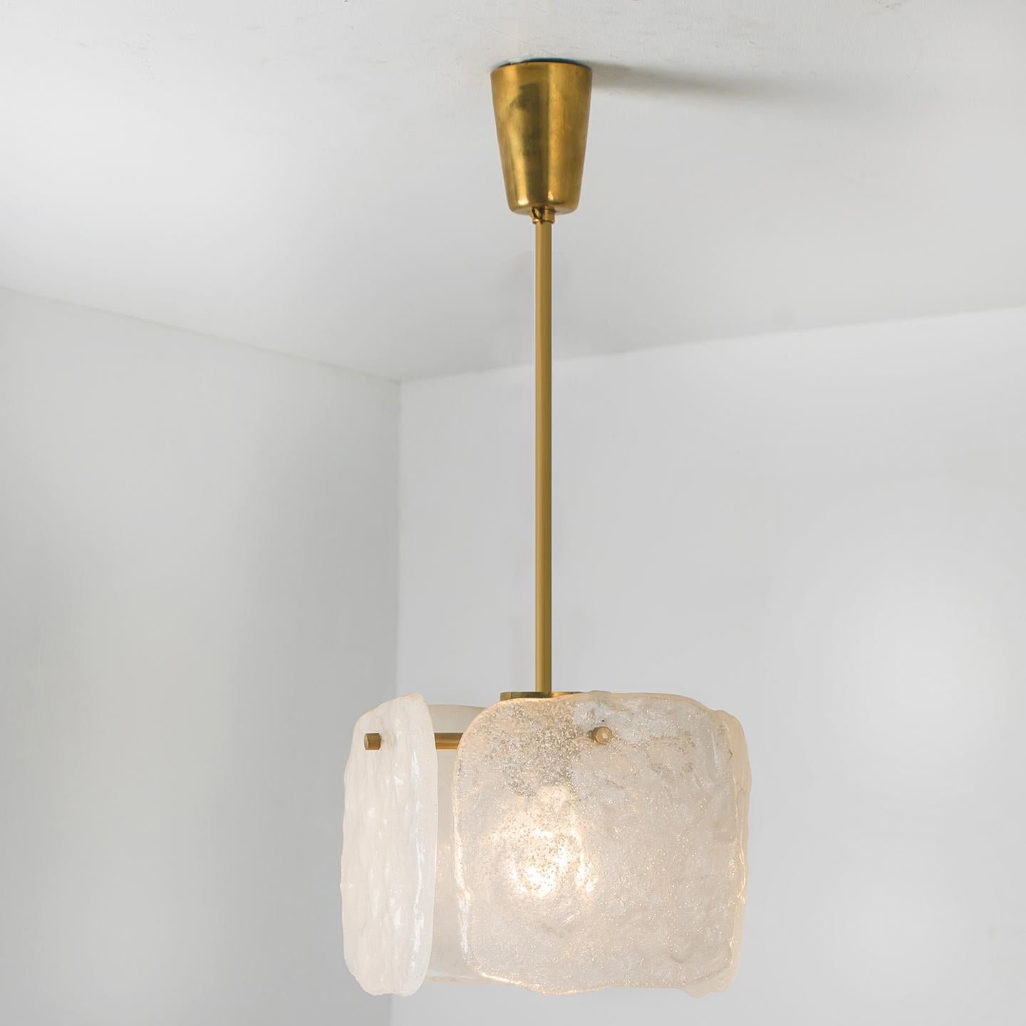 One of Three Ice Glass Pendant Lights from J.T. Kalmar, 1960s For Sale 4