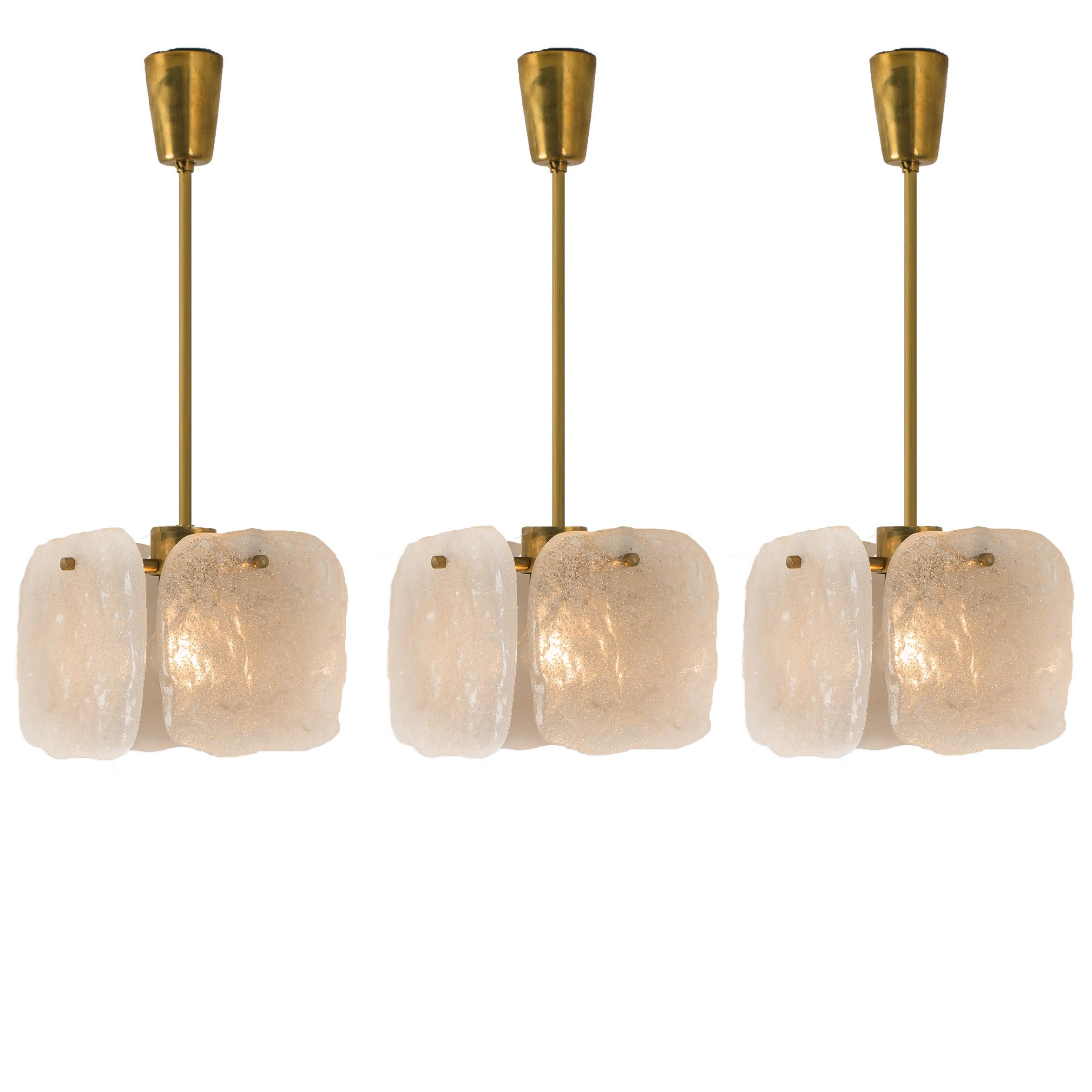 One of Three Ice Glass Pendant Lights from J.T. Kalmar, 1960s For Sale 5