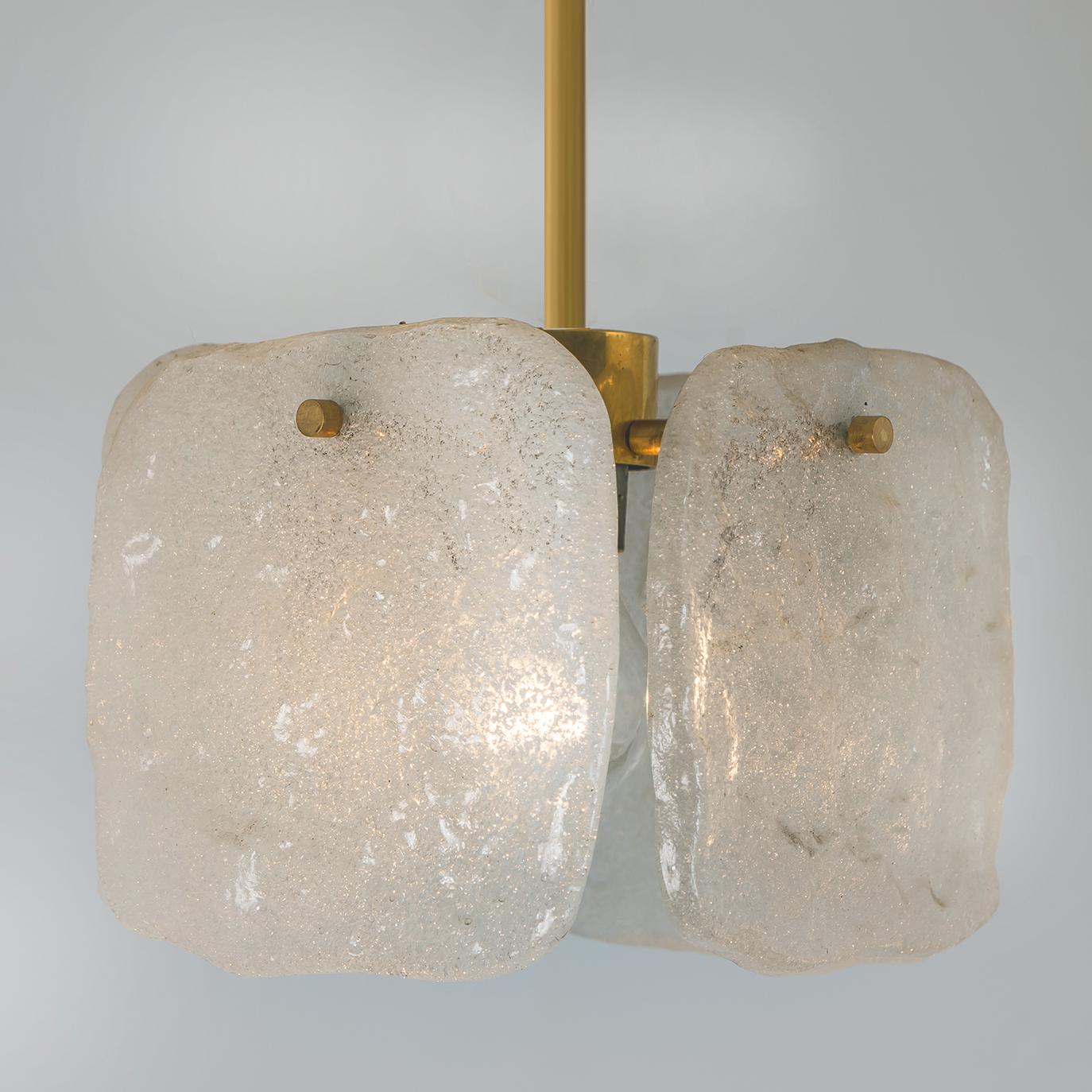 Mid-Century Modern One of Three Ice Glass Pendant Lights from J.T. Kalmar, 1960s For Sale
