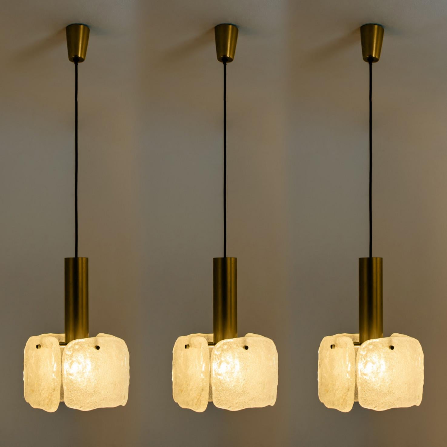 Austrian One of Three Ice Glass Pendant Lights from J.T. Kalmar, 1960s For Sale