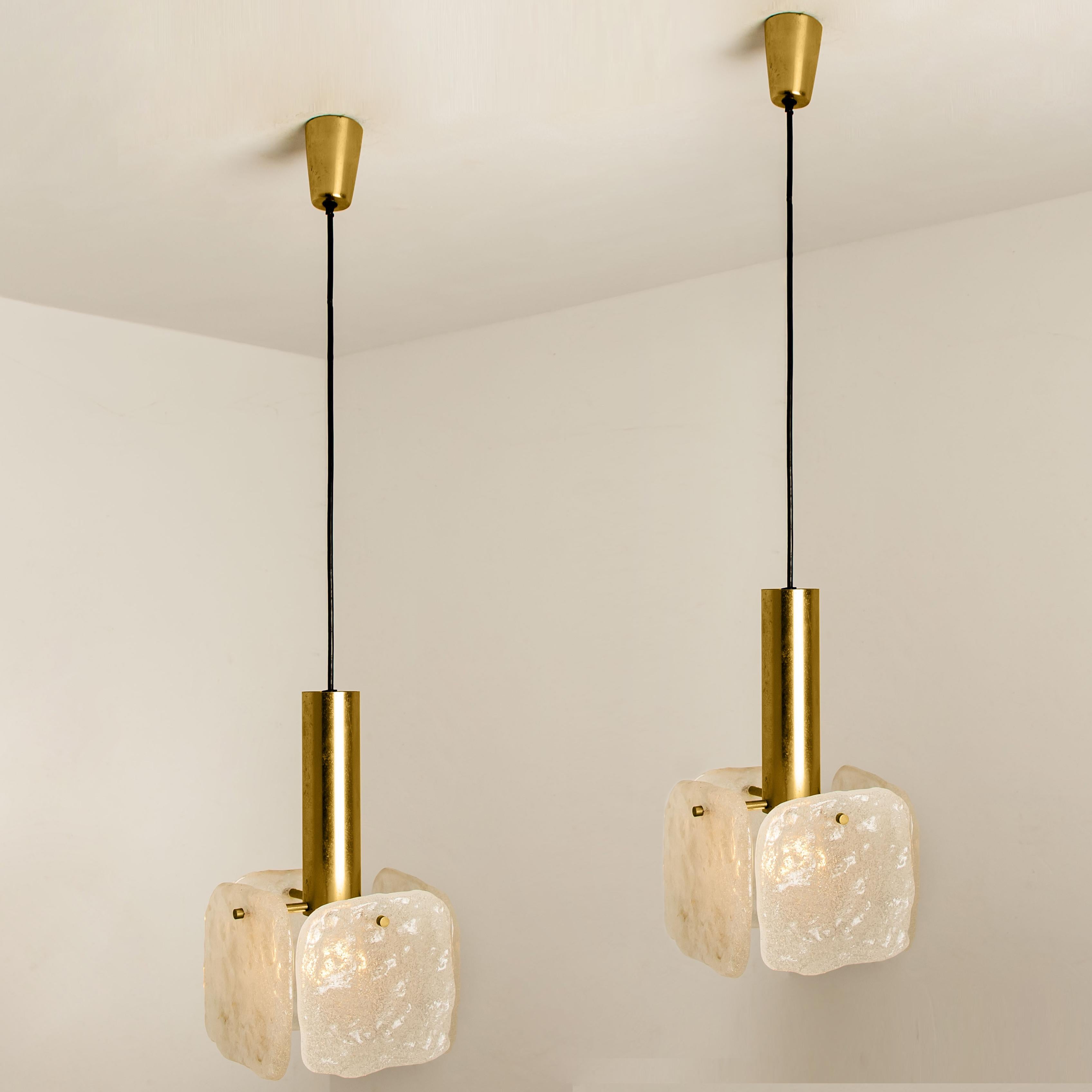 Plated One of Three Ice Glass Pendant Lights from J.T. Kalmar, 1960s For Sale