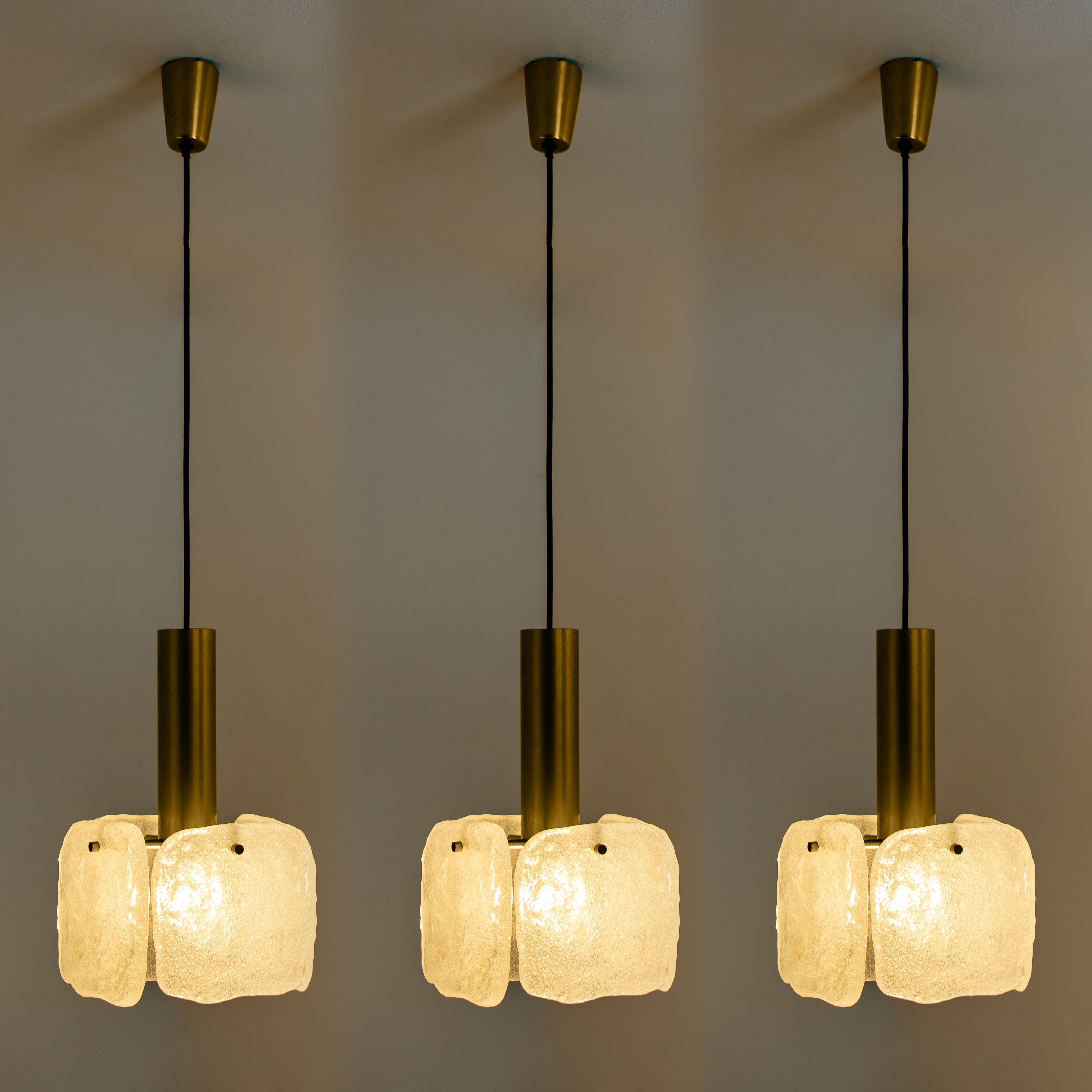 20th Century One of Three Ice Glass Pendant Lights from J.T. Kalmar, 1960s For Sale
