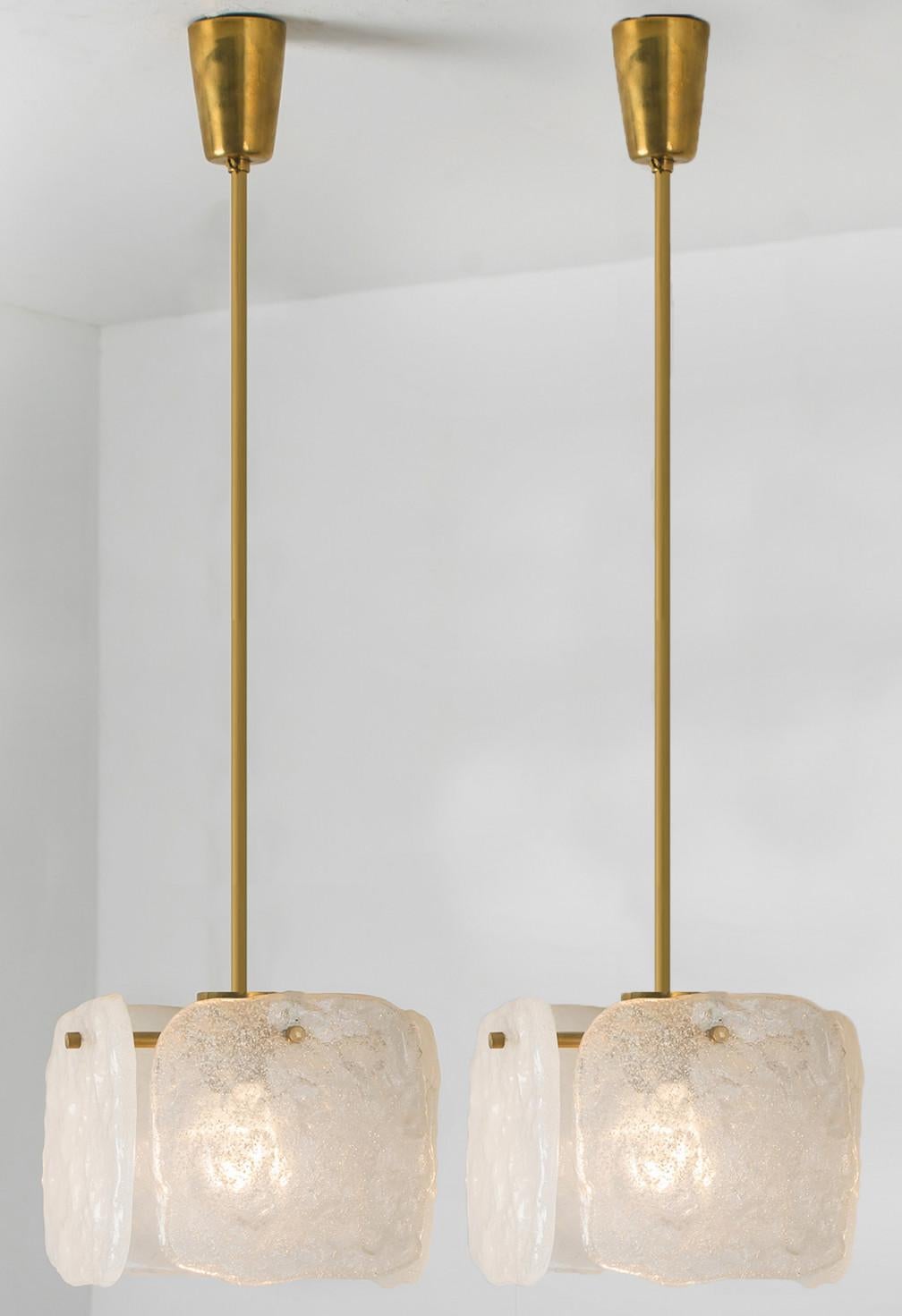 20th Century One of Three Ice Glass Pendant Lights from J.T. Kalmar, 1960s For Sale