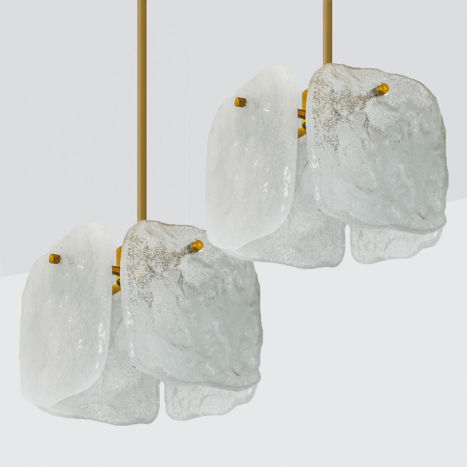 One of Three Ice Glass Pendant Lights from J.T. Kalmar, 1960s For Sale 1