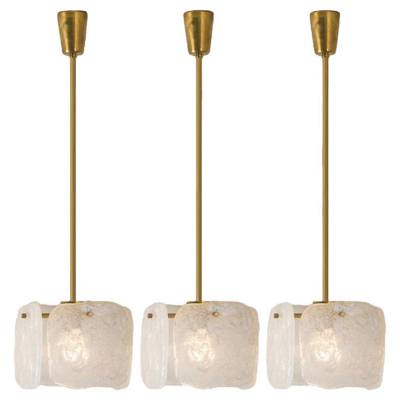 One of Three Ice Glass Pendant Lights from J.T. Kalmar, 1960s For Sale