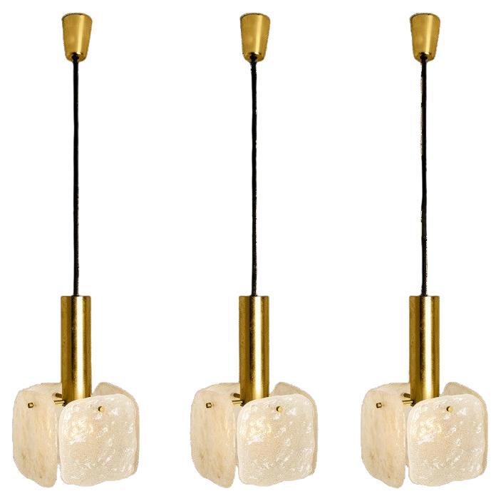 One of Three Ice Glass Pendant Lights from J.T. Kalmar, 1960s For Sale