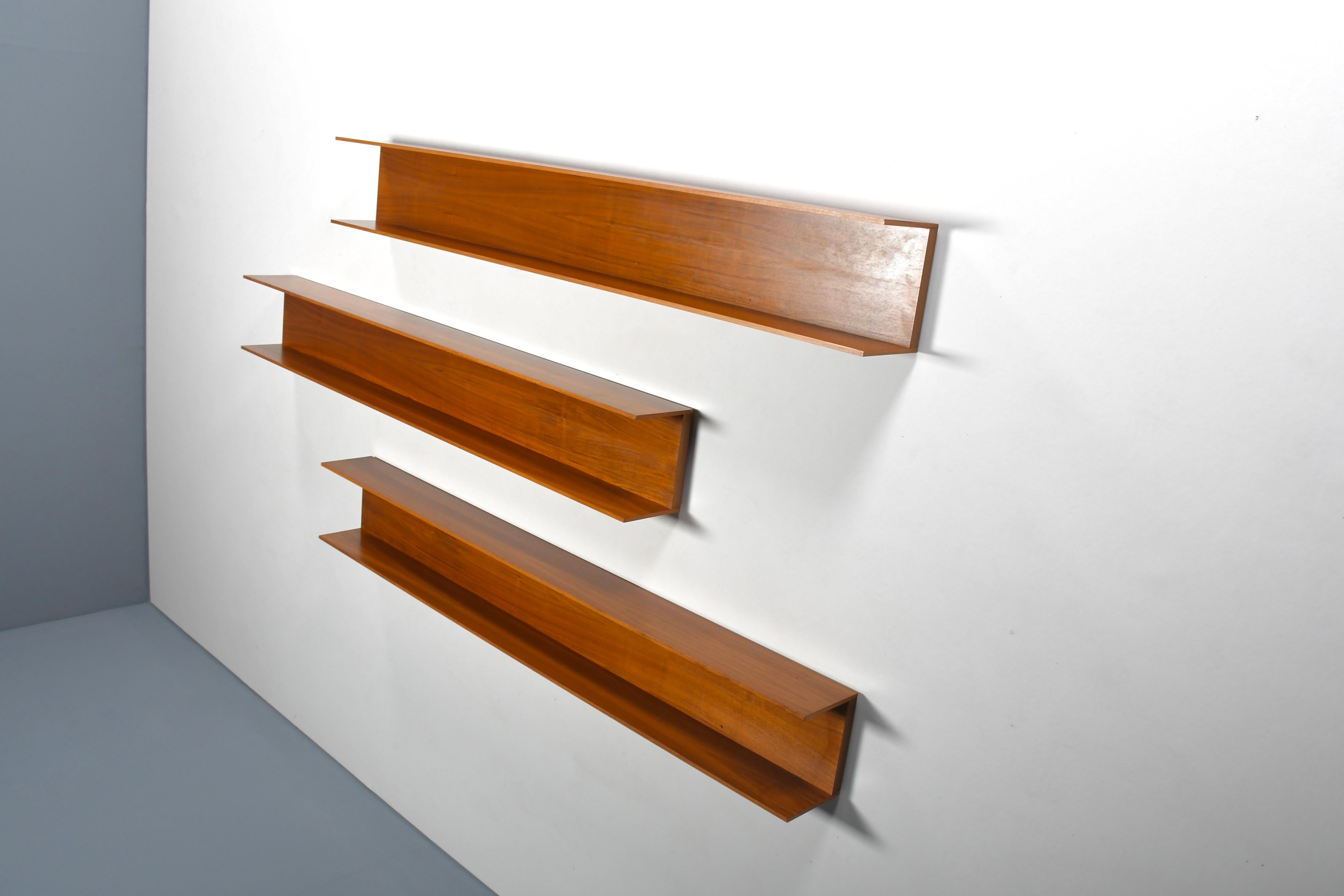 One of Three Large Teak Wall Shelves by Walter Wirz for Wilhelm Renz, 1960s 1