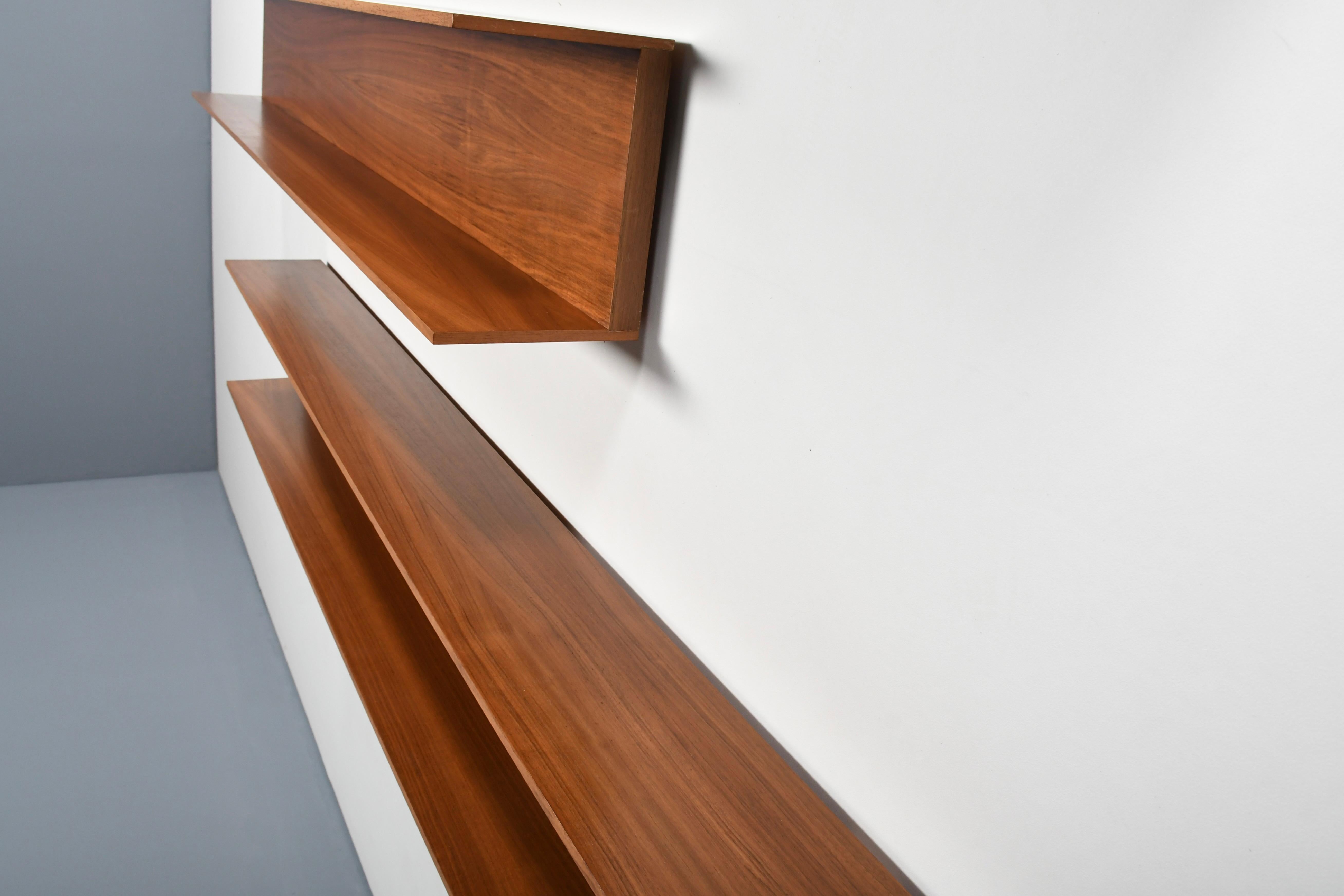 One of Three Large Teak Wall Shelves by Walter Wirz for Wilhelm Renz, 1960s 2