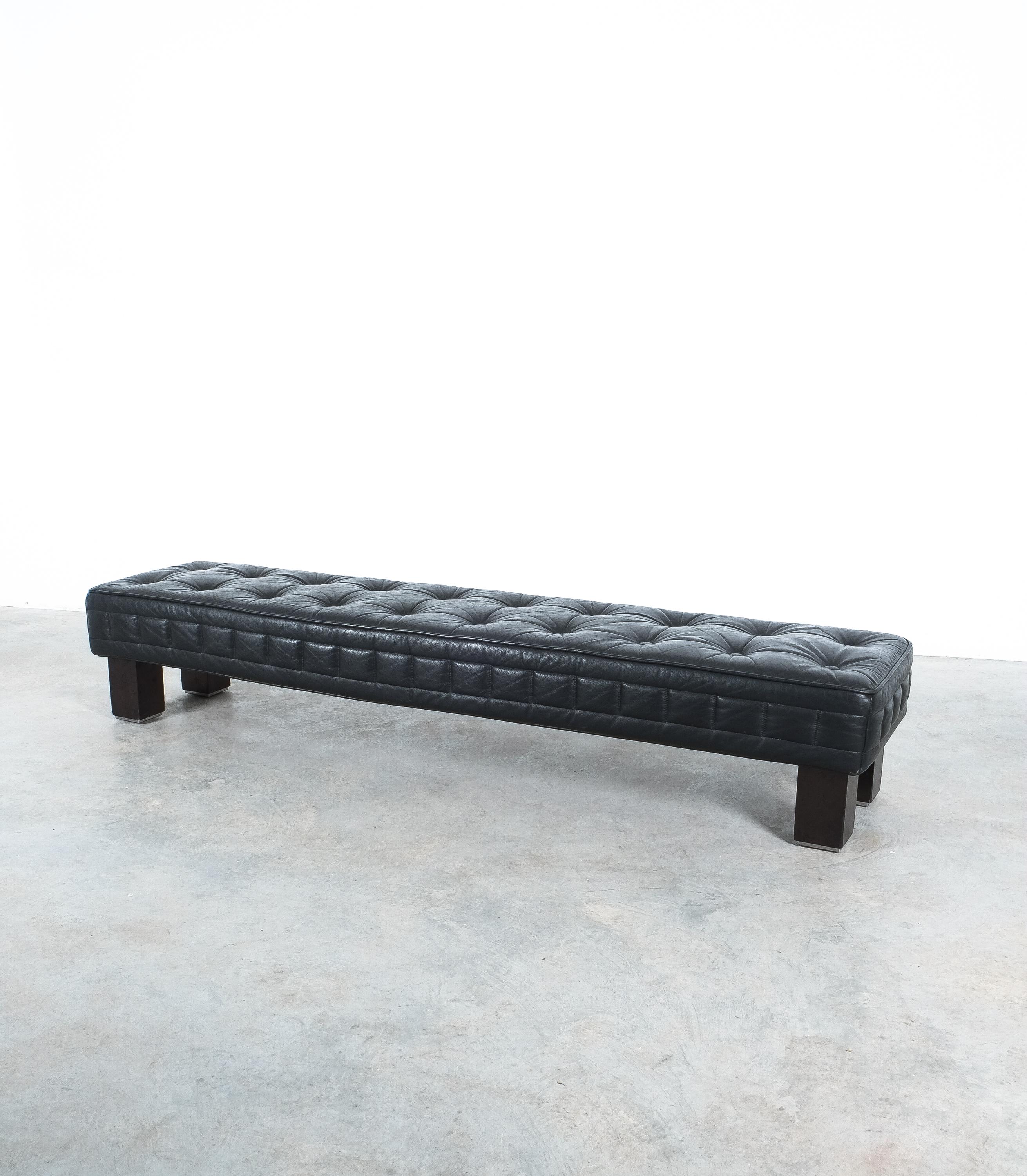 Mid-Century Modern Matteo Thun Tufted Black Leather Banquettes (2 pieces) Bench Materassi, Wittmann For Sale