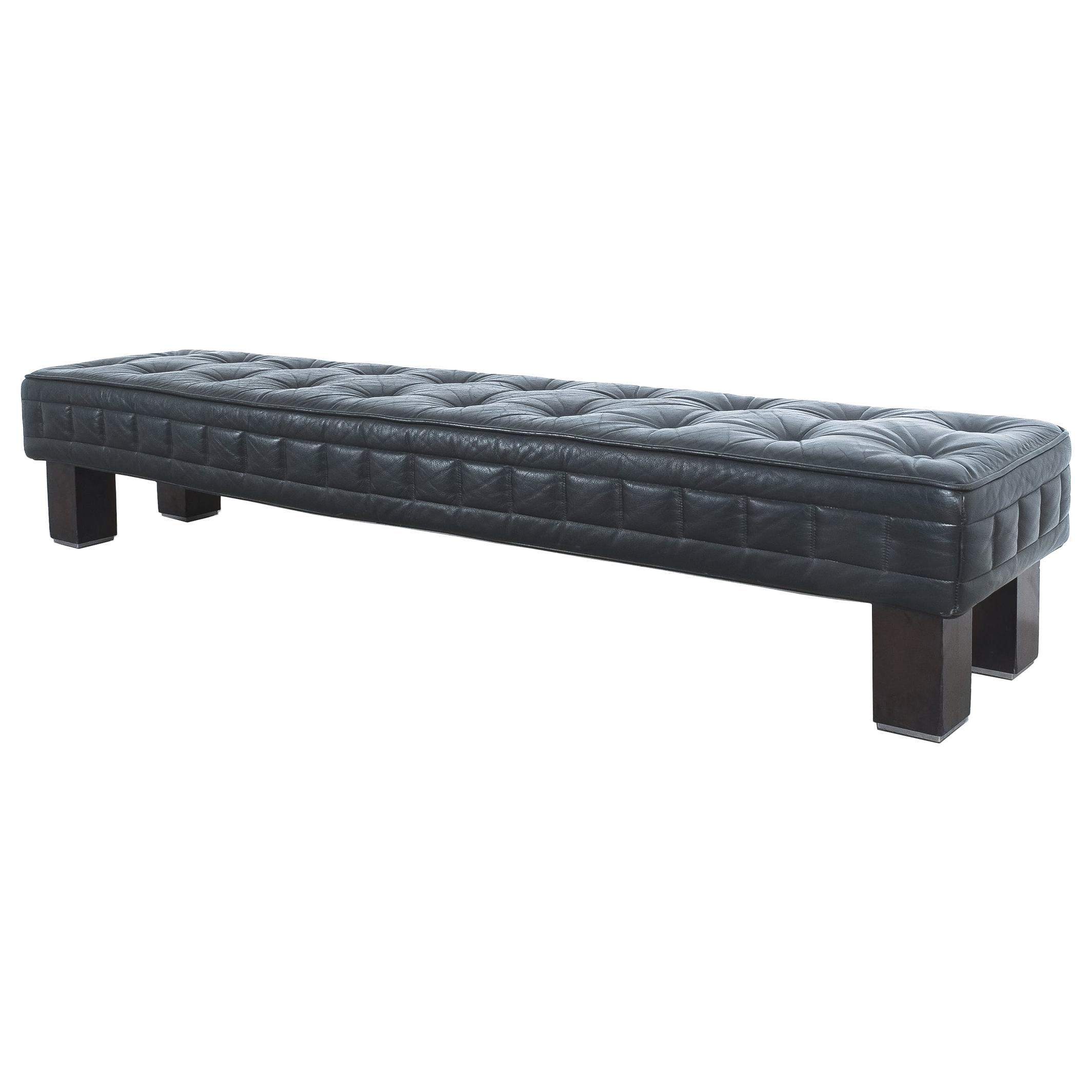 80” tufted black leather banquette or sofa-bench by Matteo Thun for Wittmann, Austria, designed and produced 1993 - custom made.
Dimensions are: 79.52