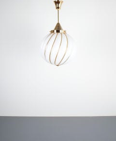 Adolf Loos Pendant Lamp for VeArt Opal Glass Gold Brass, circa 1960