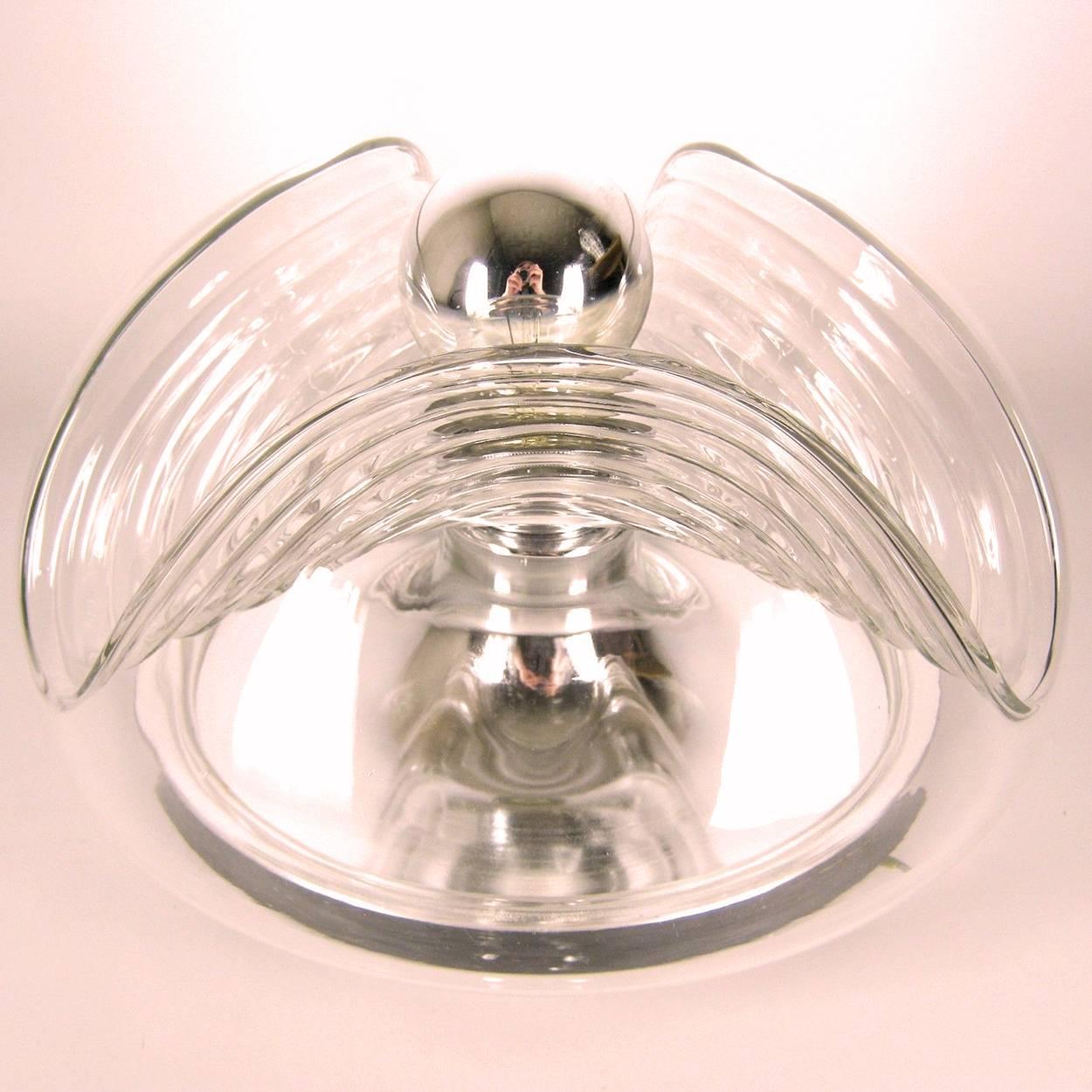 One of Three Pairs Koch & Lowy Clear Glass Wall Lights by Peill Putzler, 1970 3