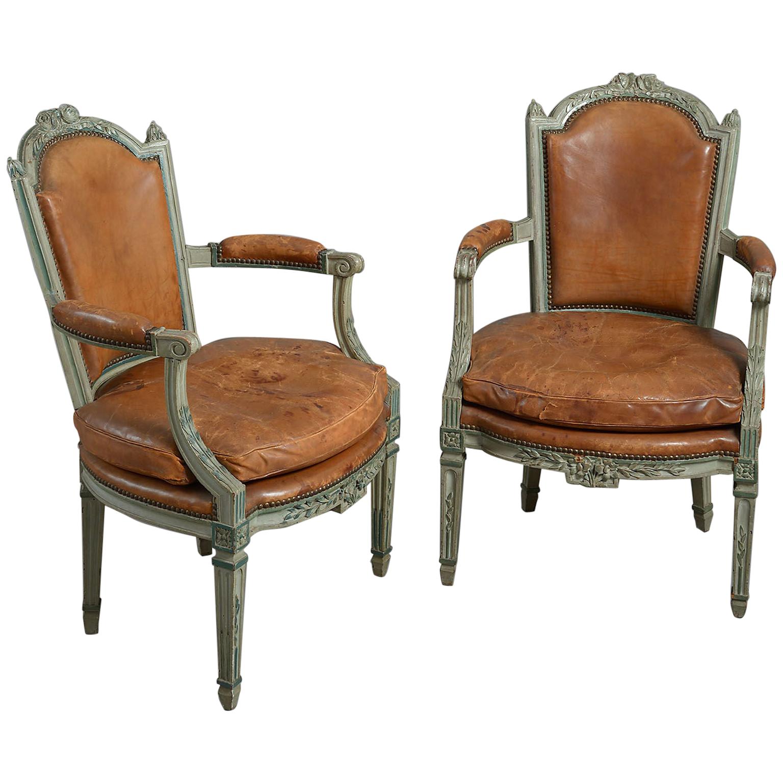 One of Three Pairs of Louis XVI Painted Armchairs