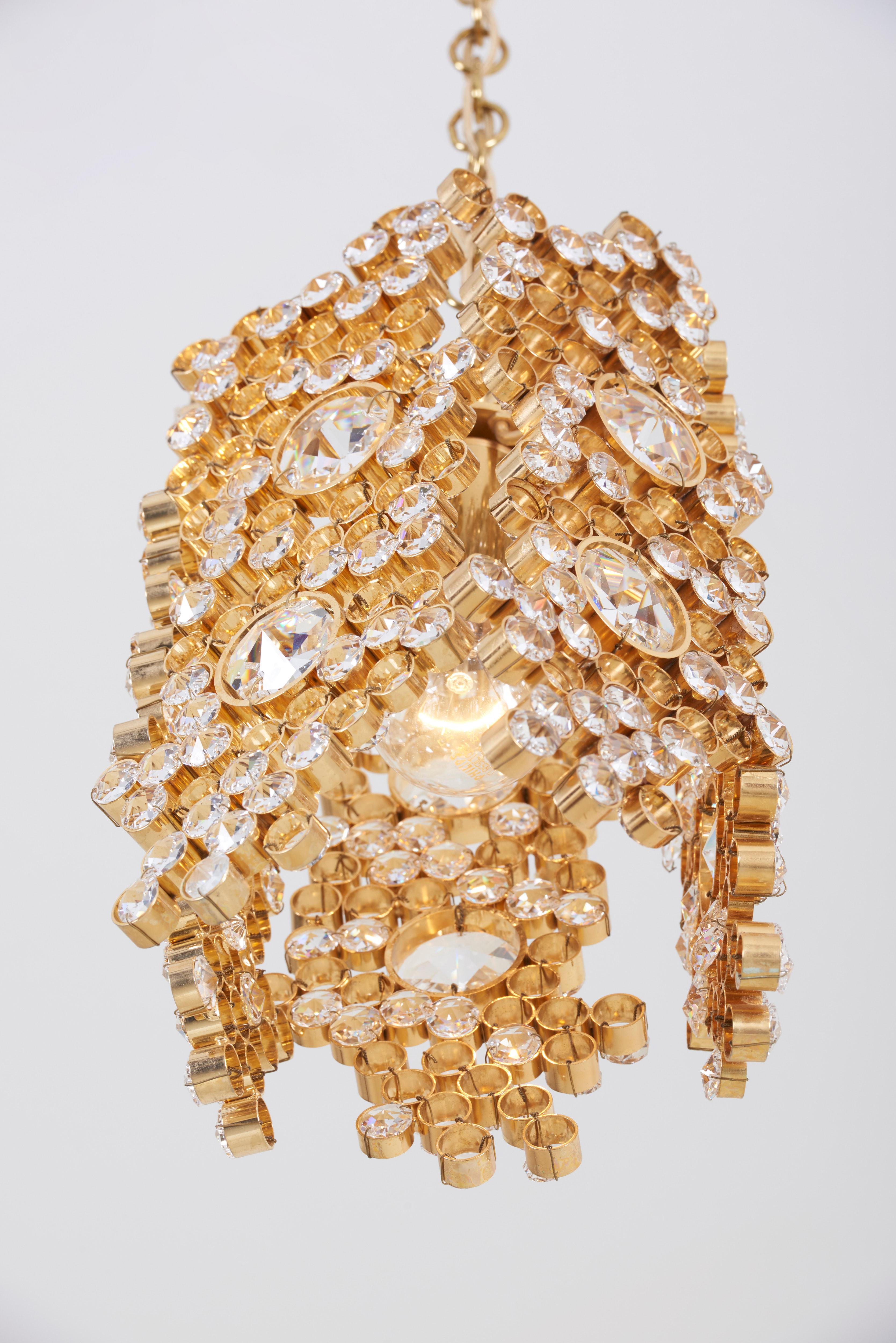 Palwa - Lampe pendante en laiton doré et verre incrusté de cristal en vente 2