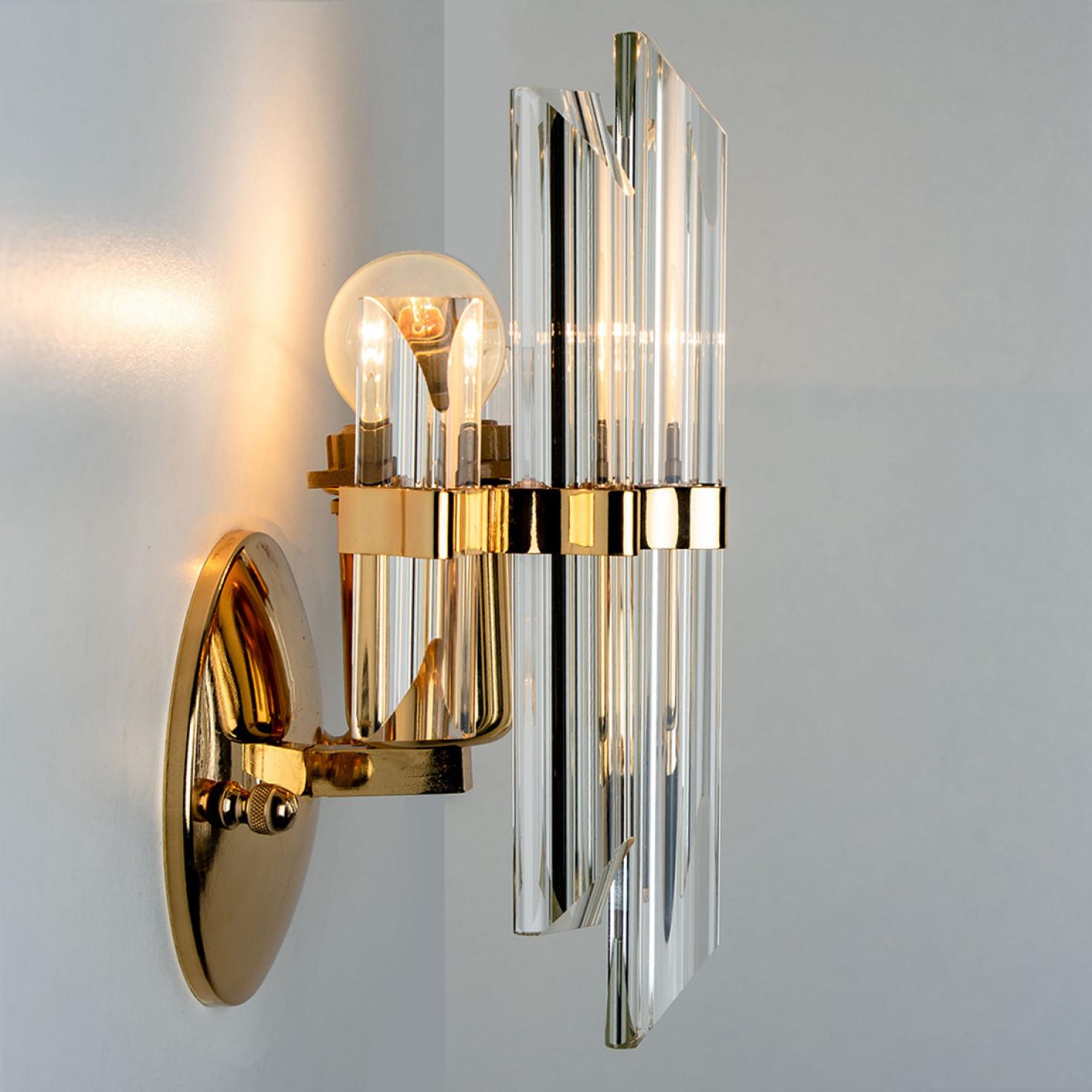 Gilt One of Three Venini Style Murano Glass and Brass Sconces, Italy For Sale