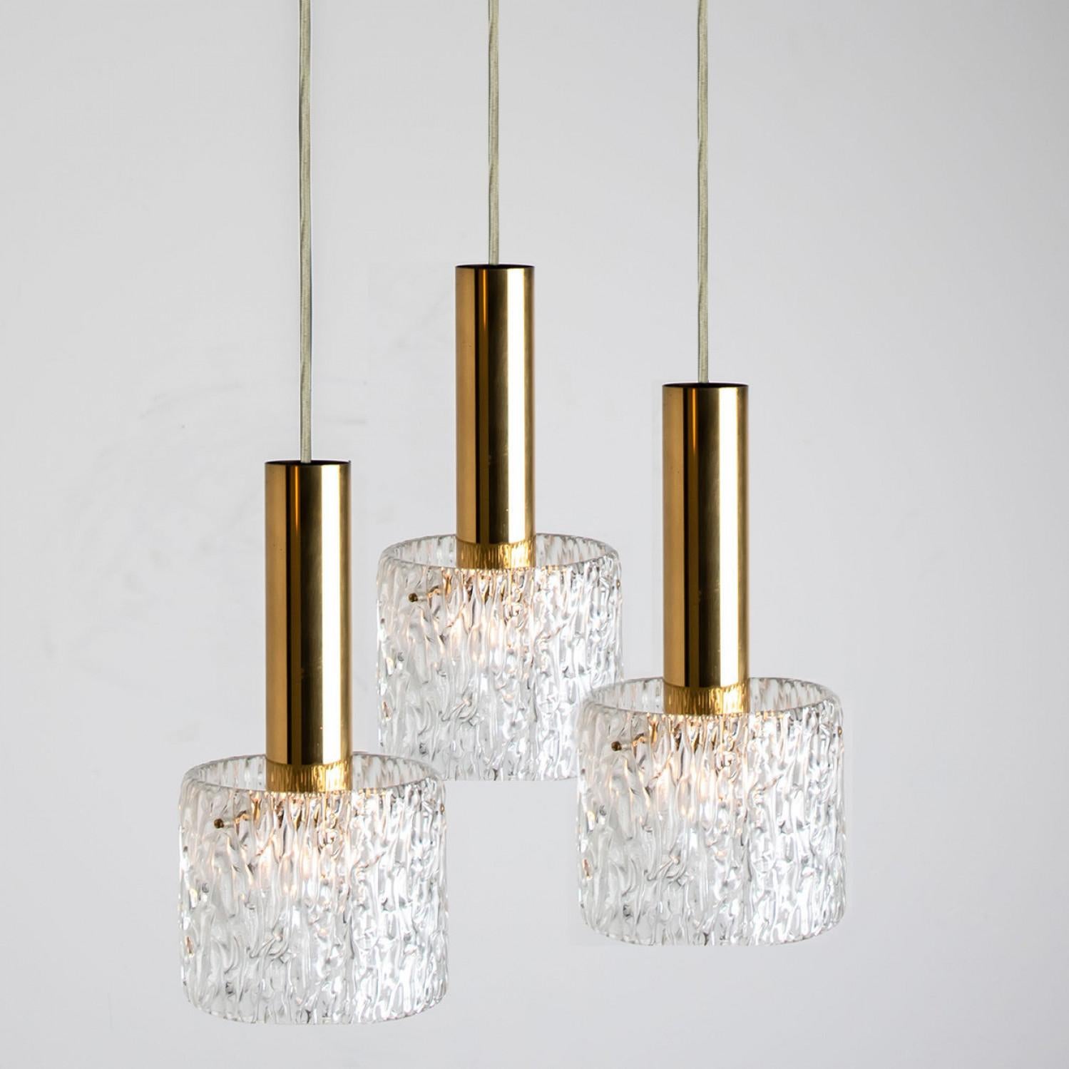 One of Three Wave Glass Pendant Lights by J.T. Kalmar, 1960s For Sale 1