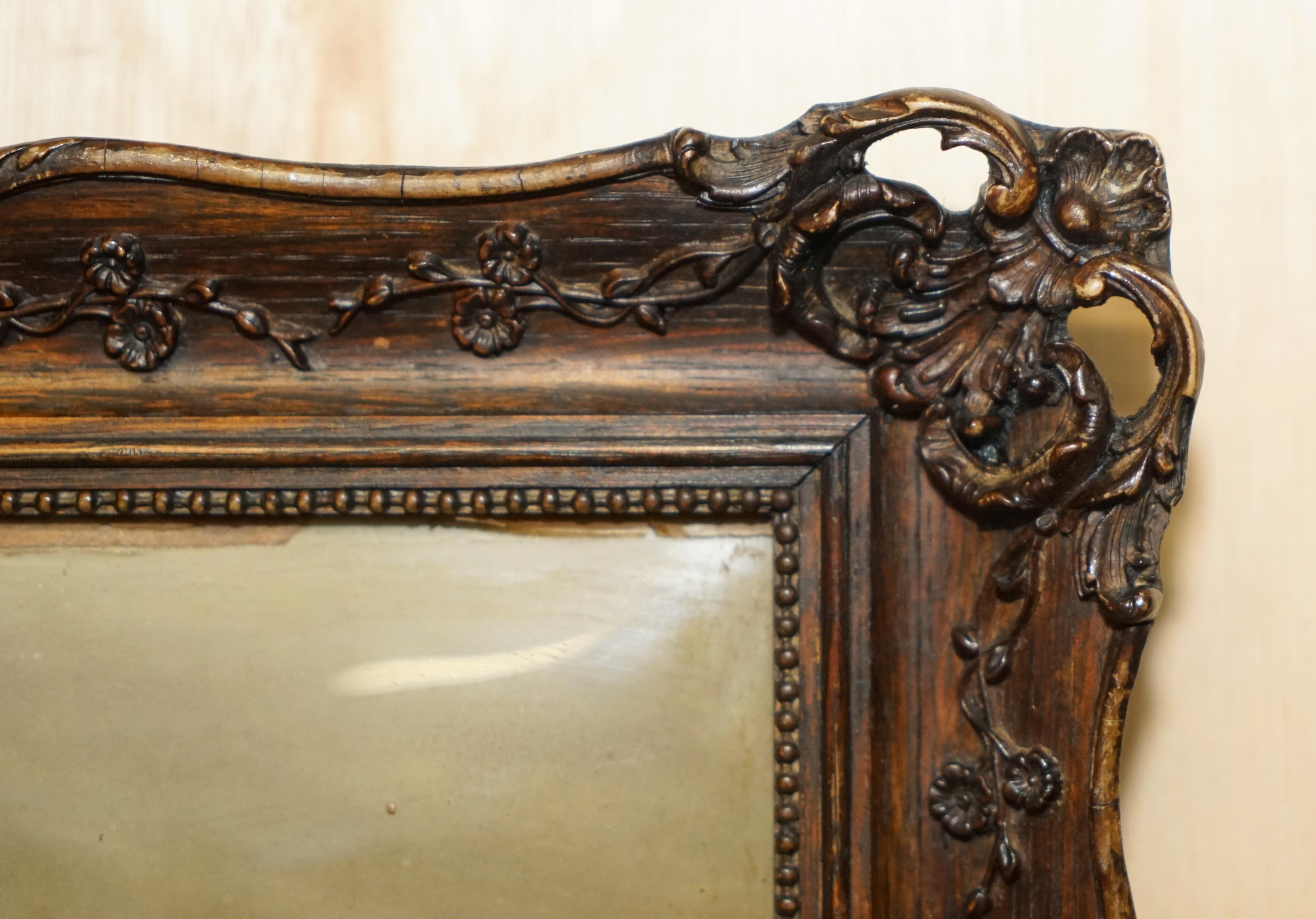 Art Nouveau ONE OF TWO ANTIQUE CRYSTOLEUM HAND CARVED HARDWOOD FRAMED PiCTURES OF DOGSv