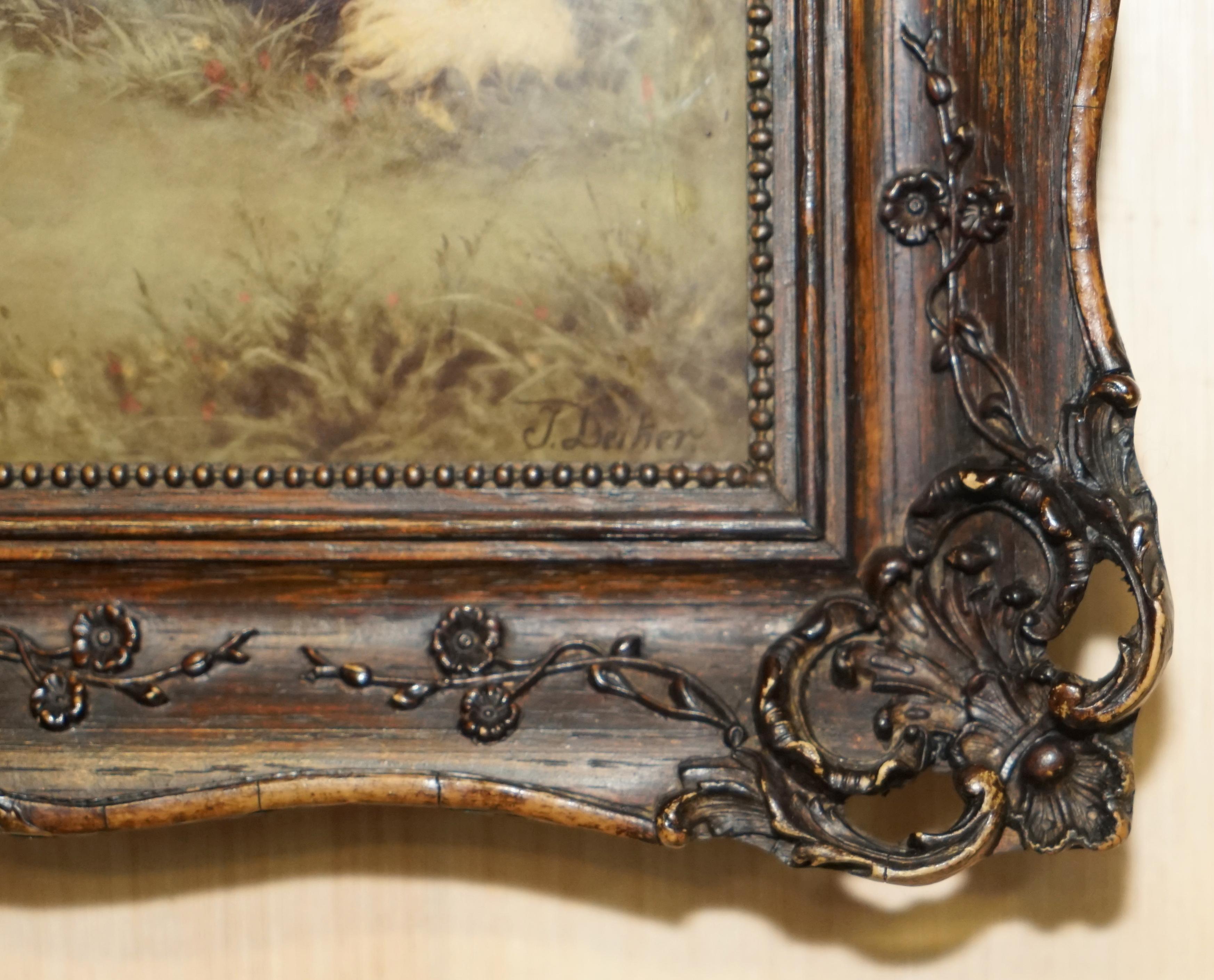 Hand-Carved ONE OF TWO ANTIQUE CRYSTOLEUM HAND CARVED HARDWOOD FRAMED PiCTURES OF DOGSv