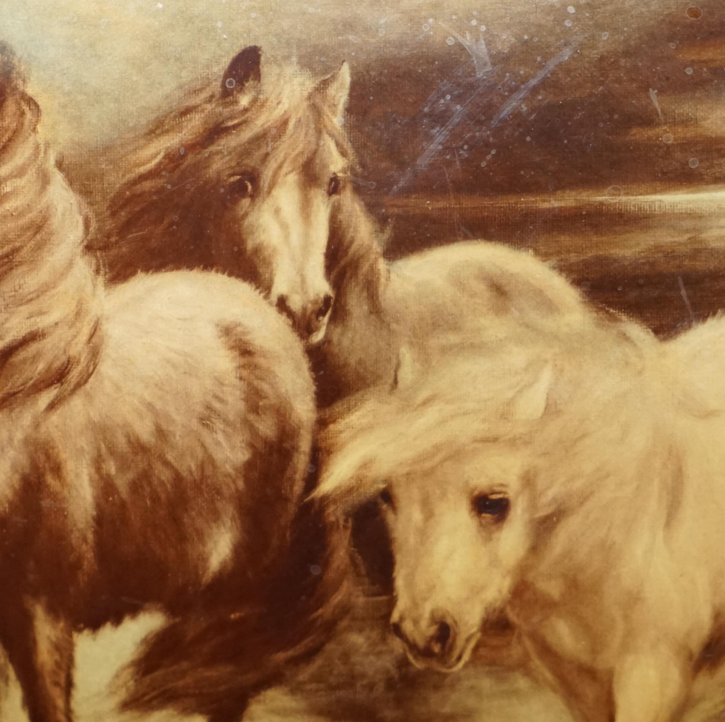 ONE OF TWO ANTiQUE CRYSTOLEUM HAND CARVED HARDWOOD FRAMED PICTURES OF HORSES For Sale 6