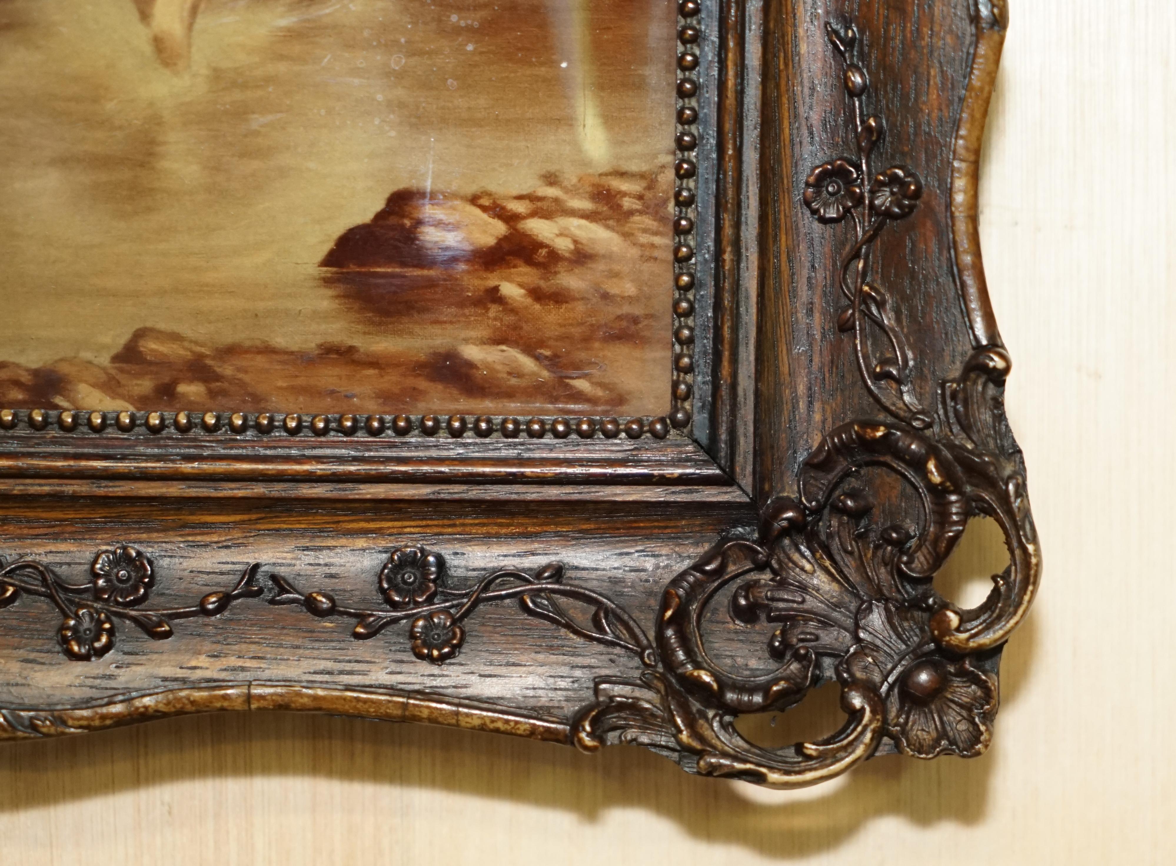 Hand-Carved ONE OF TWO ANTiQUE CRYSTOLEUM HAND CARVED HARDWOOD FRAMED PICTURES OF HORSES For Sale