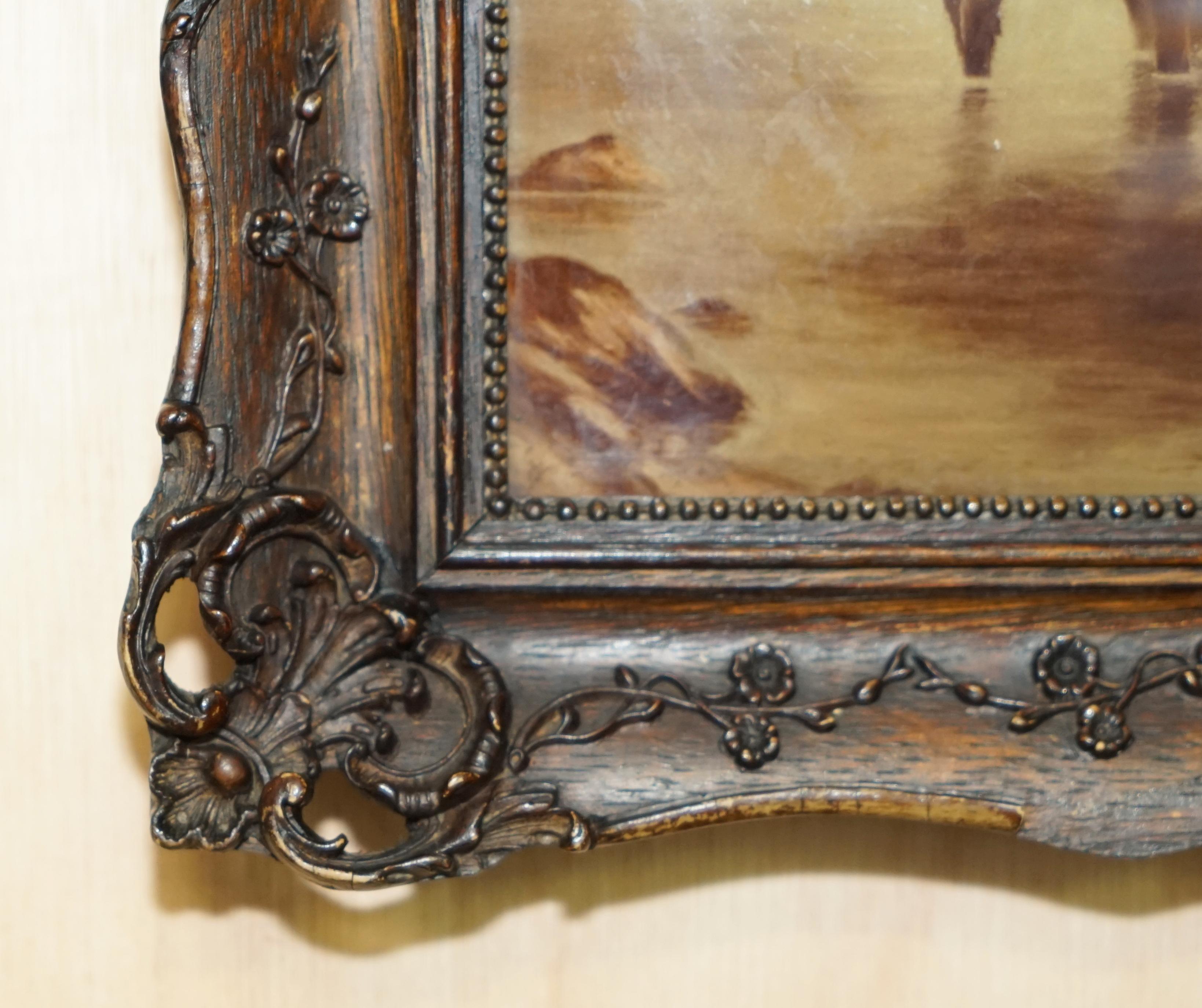 Hardwood ONE OF TWO ANTiQUE CRYSTOLEUM HAND CARVED HARDWOOD FRAMED PICTURES OF HORSES For Sale