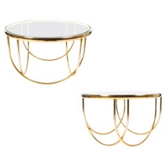 One of Two Entwined Globe Cocktail Table Brass Glass, France, 1970