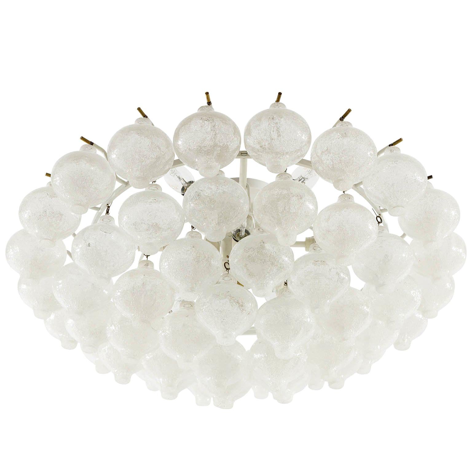 An extra large and gorgeous 'Tulipan' flush mount chandelier by J.T. Kalmar, Austria, Vienna, manufactured in midcentury, circa 1970, (late 1960s or early 1970s).
The price is per light.
The name Tulipan derives from the tulip shaped hand blown