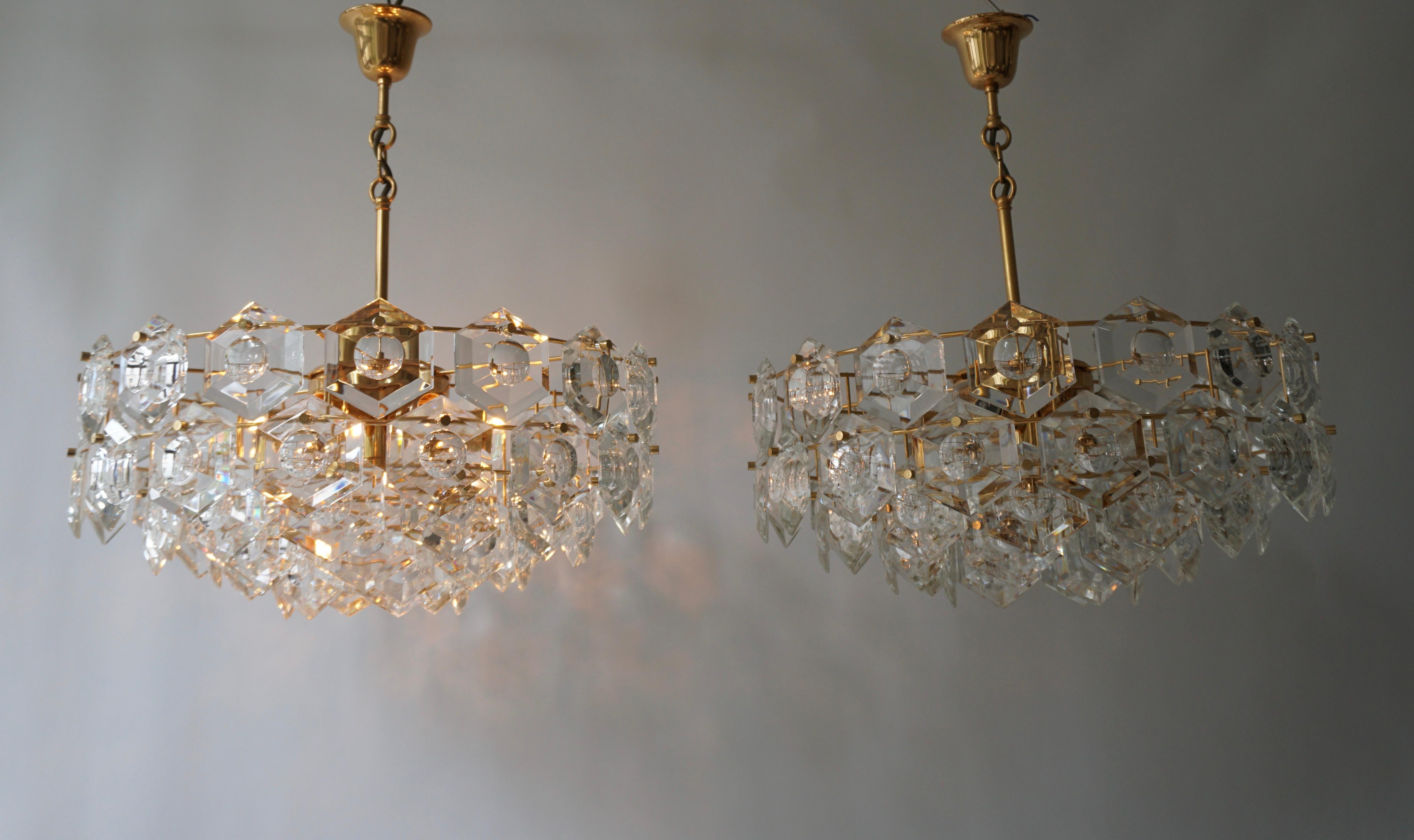 One of Two Gold-Plated Kinkeldey Crystal Chandelier, Germany, 1960s For Sale 4