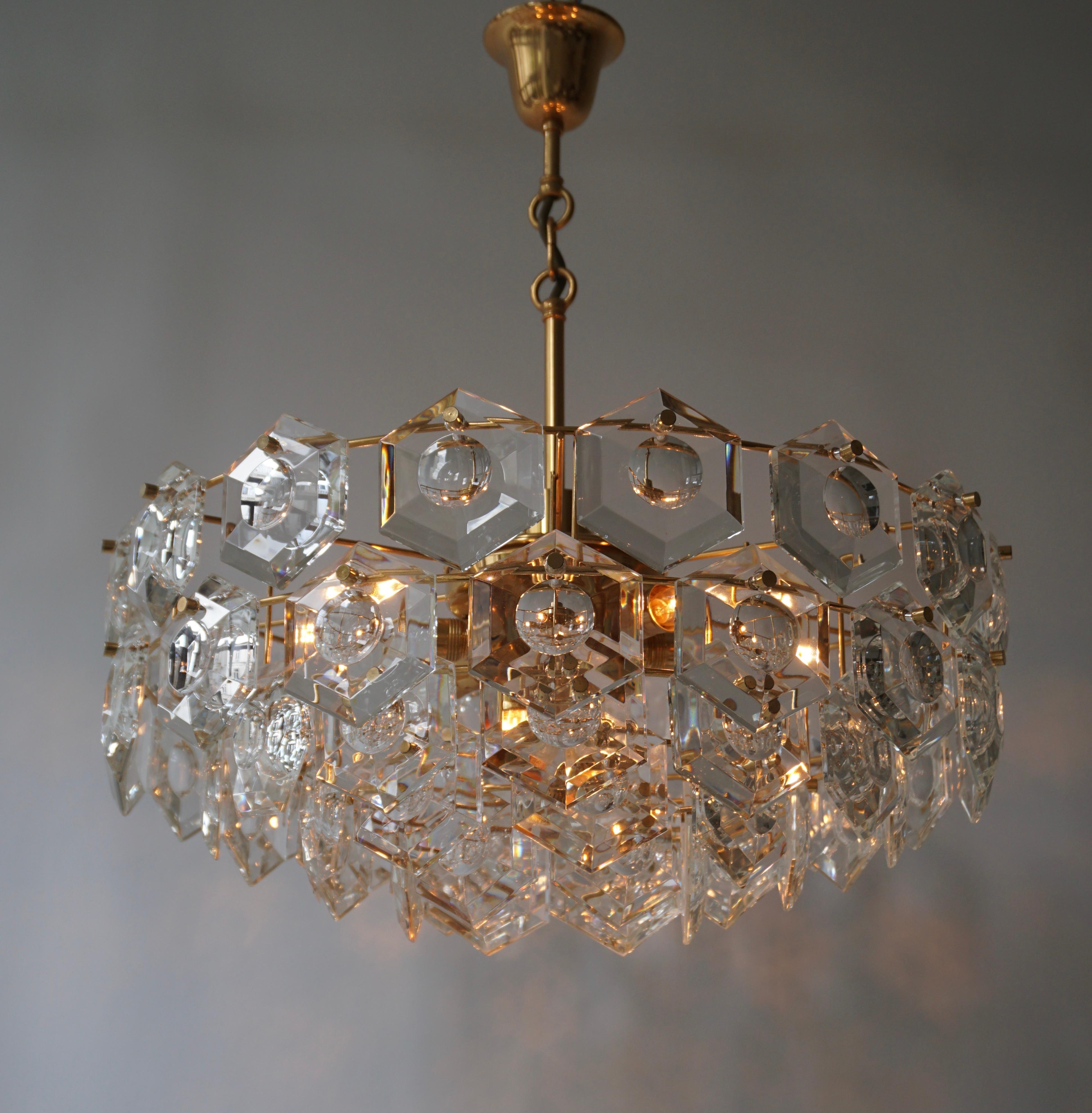 One of Two Gold-Plated Kinkeldey Crystal Chandelier, Germany, 1960s For Sale 5