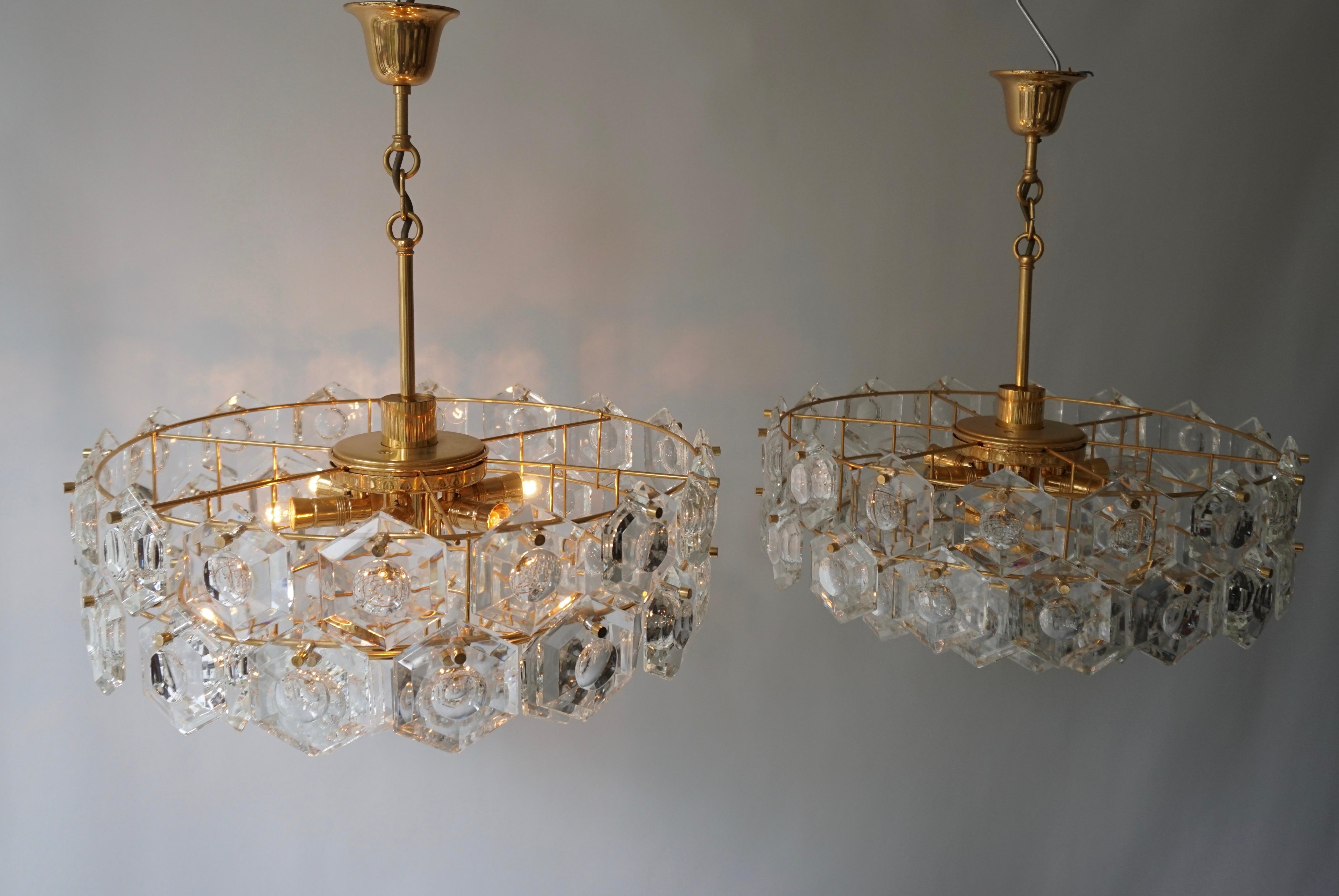 One of Two Gold-Plated Kinkeldey Crystal Chandelier, Germany, 1960s For Sale 6