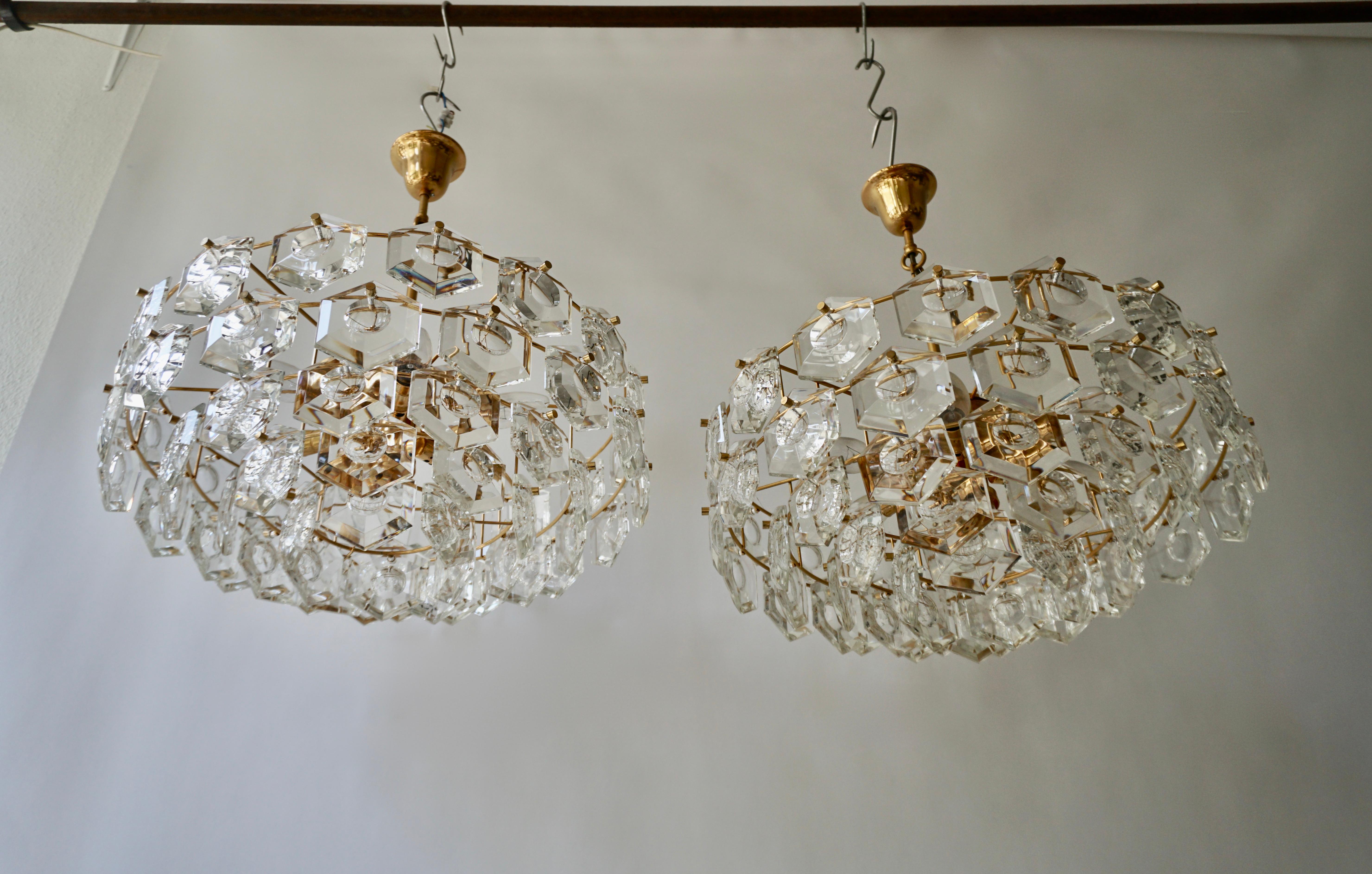 20th Century One of Two Gold-Plated Kinkeldey Crystal Chandelier, Germany, 1960s For Sale