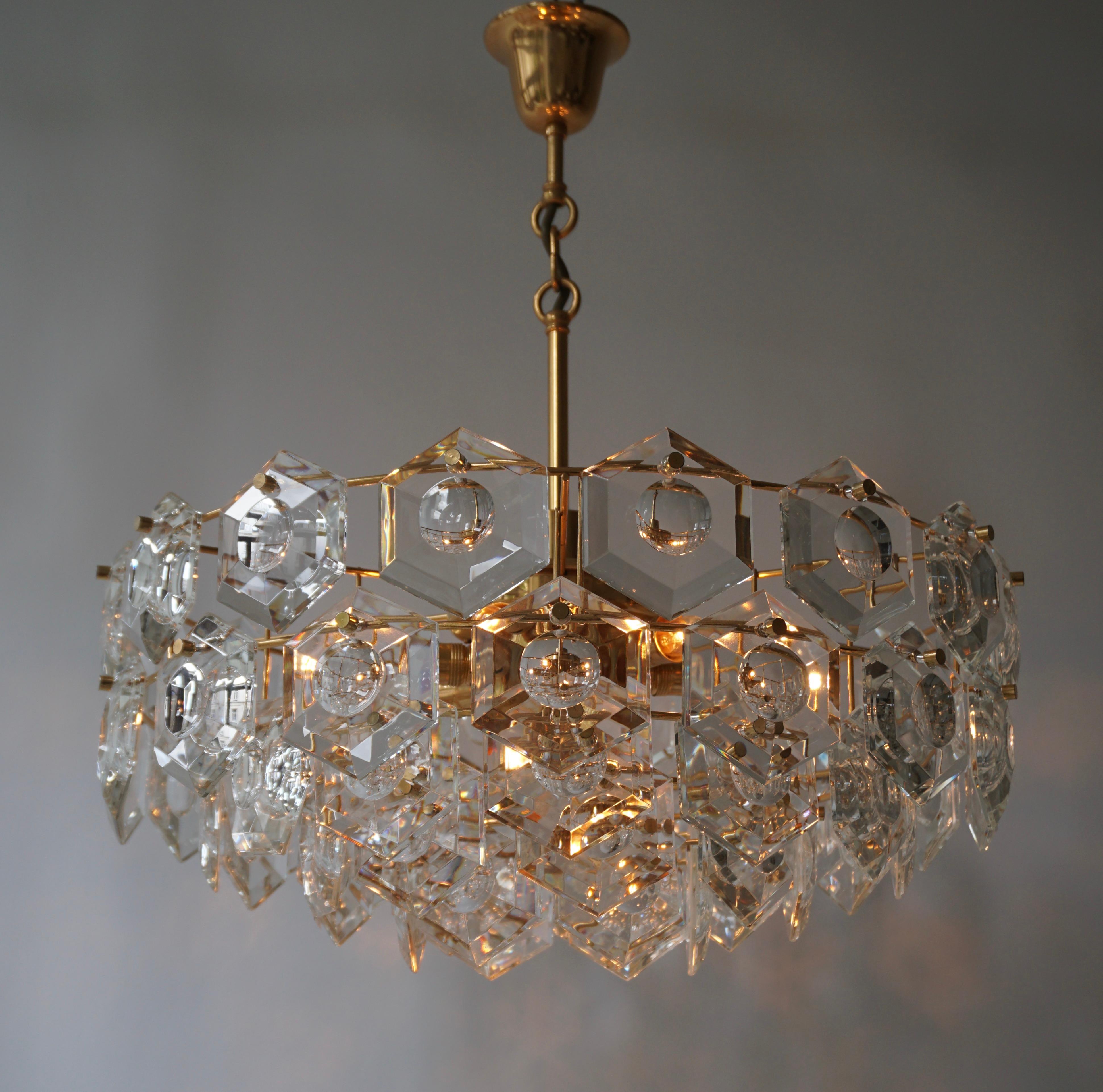 One of Two Gold-Plated Kinkeldey Crystal Chandelier, Germany, 1960s For Sale 1