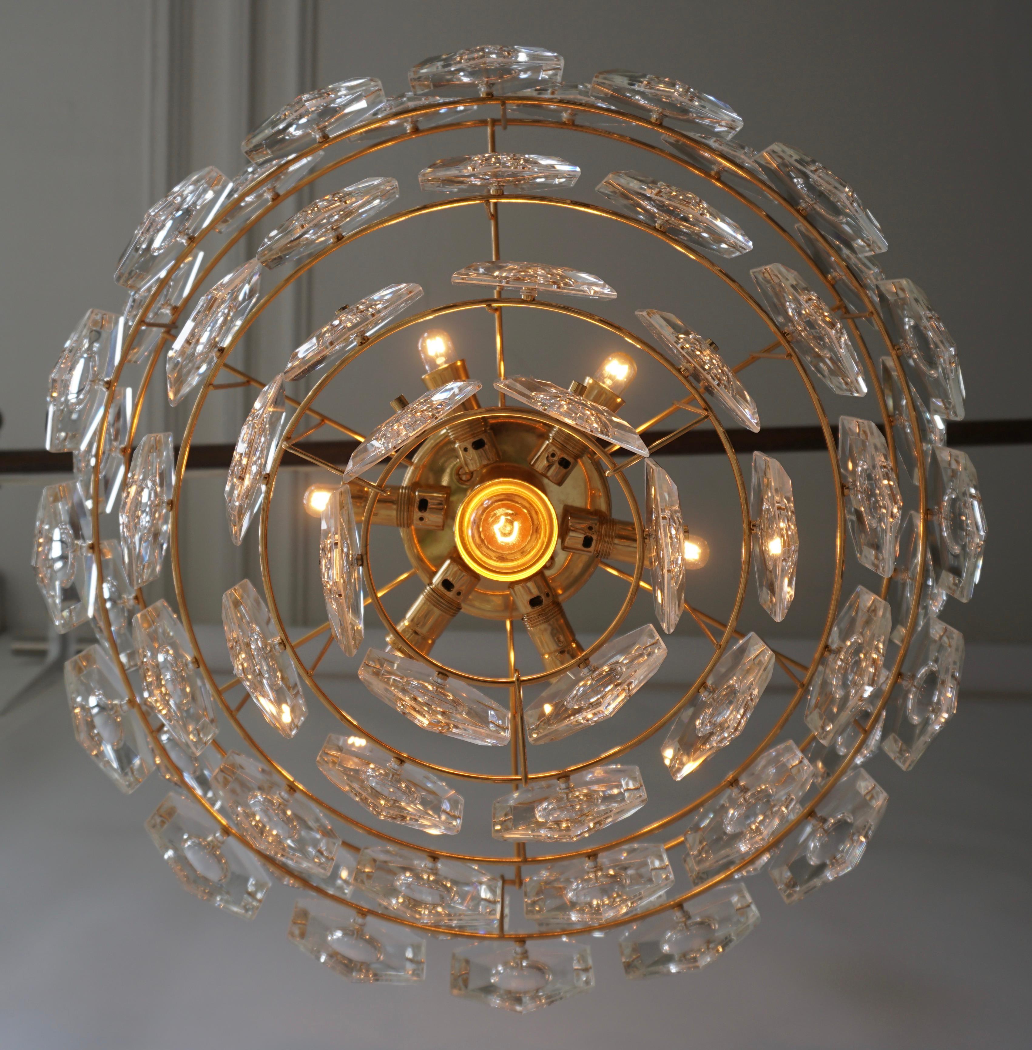 One of Two Gold-Plated Kinkeldey Crystal Chandelier, Germany, 1960s For Sale 2