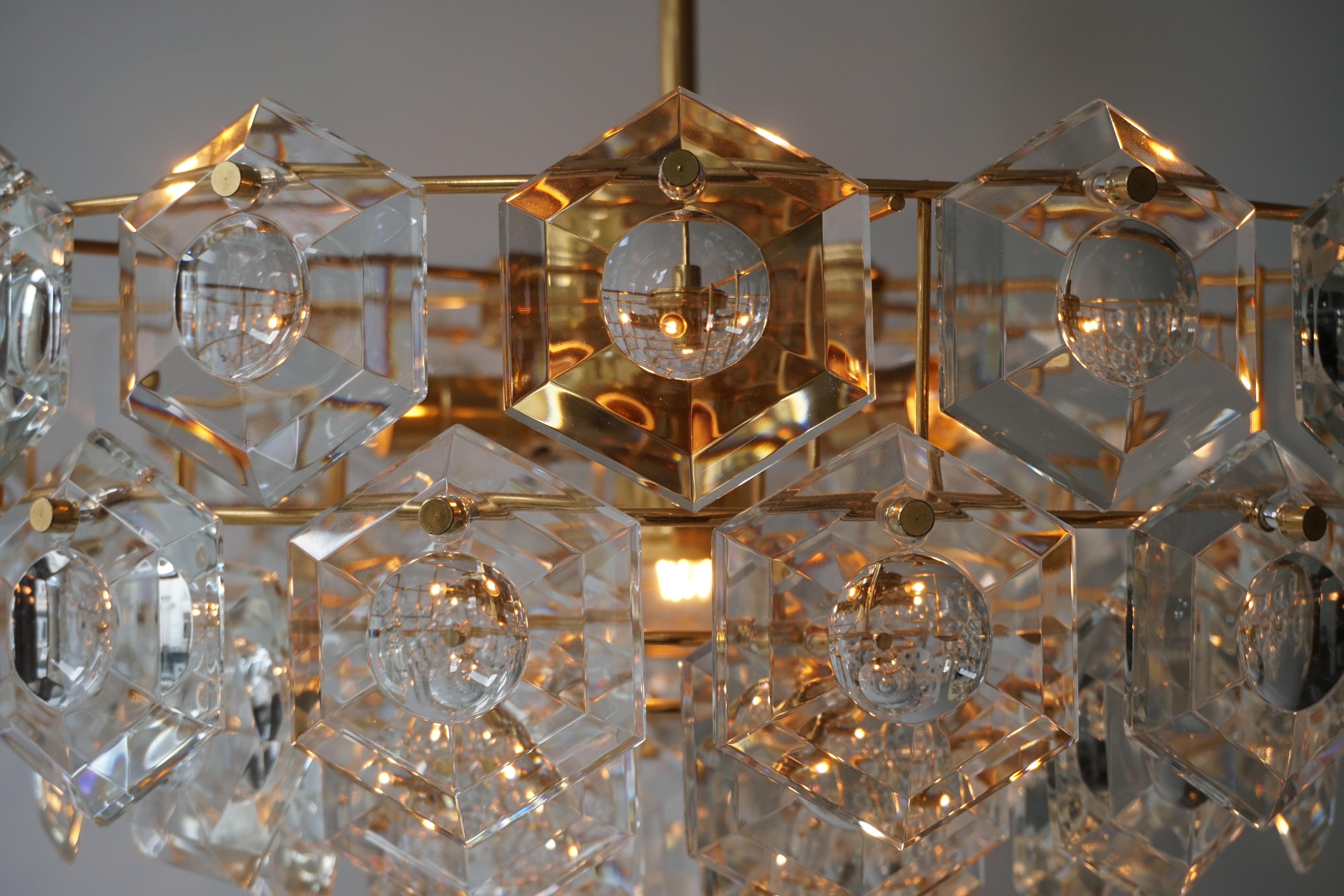One of Two Gold-Plated Kinkeldey Crystal Chandelier, Germany, 1960s For Sale 3
