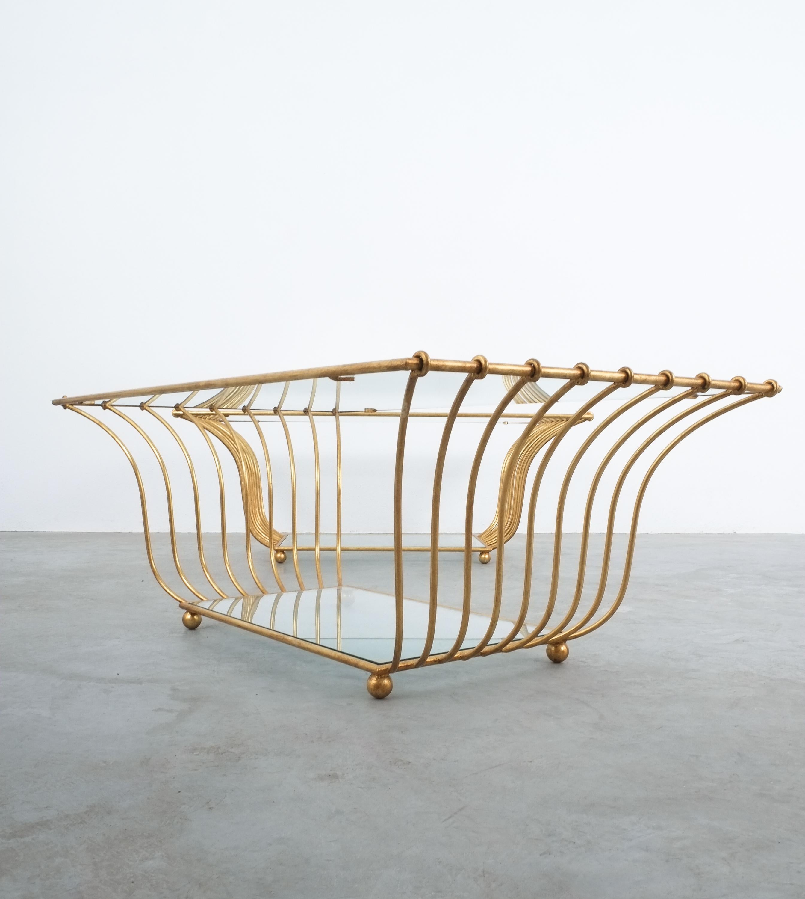 Mid-Century Modern Tables basses Golden Harp (2x) fer laiton verre mi-siècle, Italie en vente