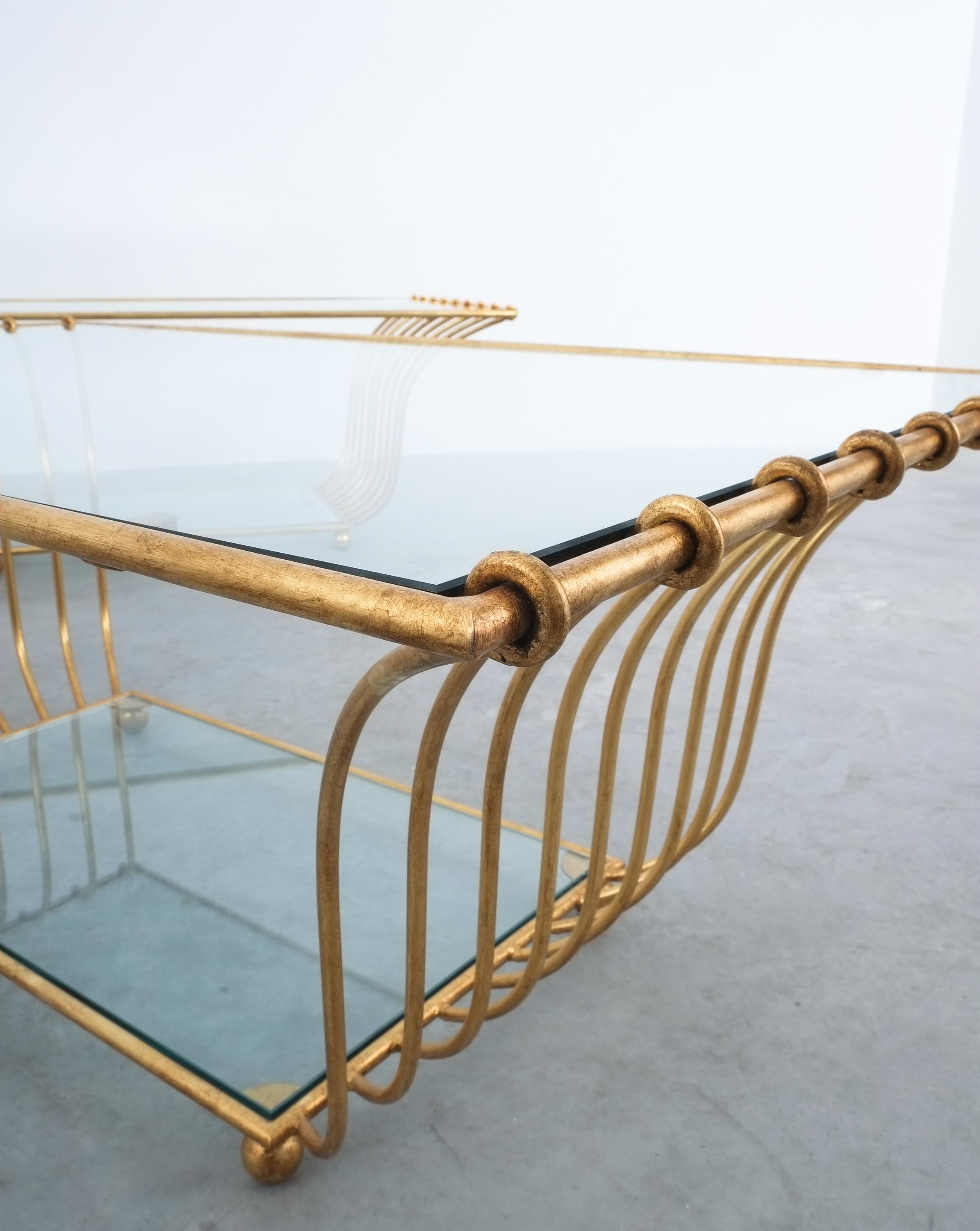 Tables basses Golden Harp (2x) fer laiton verre mi-siècle, Italie en vente 2