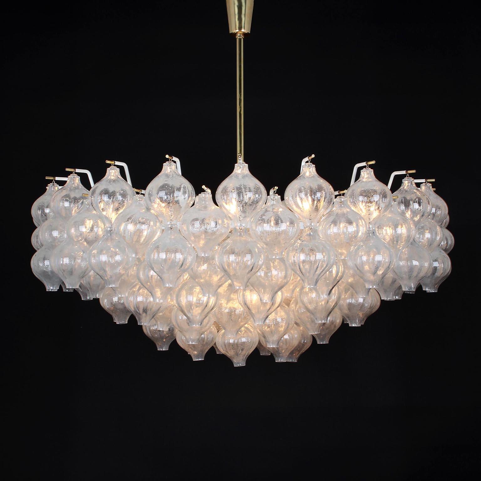 Late 20th Century One of Two Huge Chandeliers Kalmar 'Tulipan', Murano Glass Brass, 1970s For Sale
